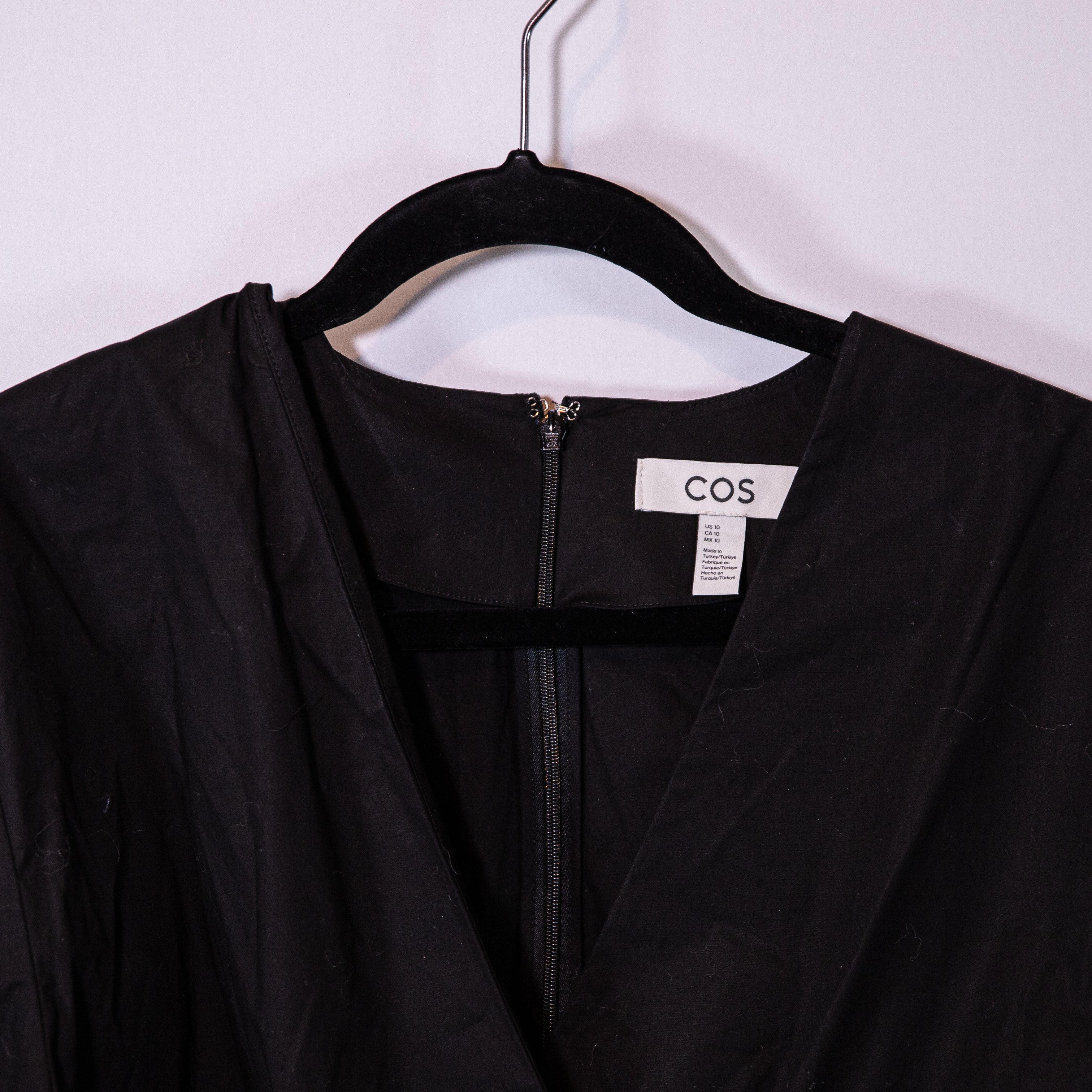 COS Cotton Poplin Wide Leg V Neck Half Puff Sleeve Jumpsuit Jumper Black 10