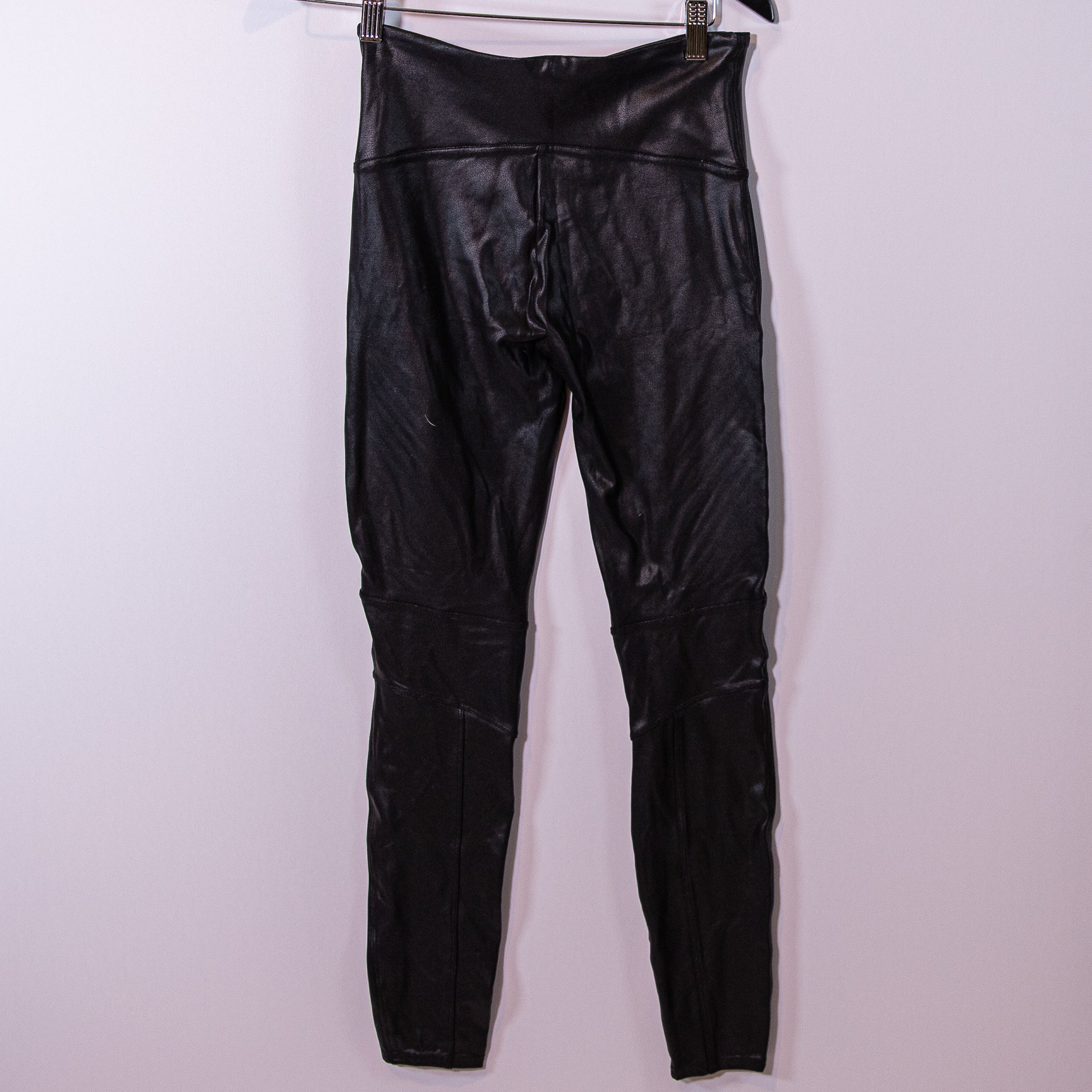 Spanx Faux Vegan Leather Textured High Rise Moto Leggings Black Medium