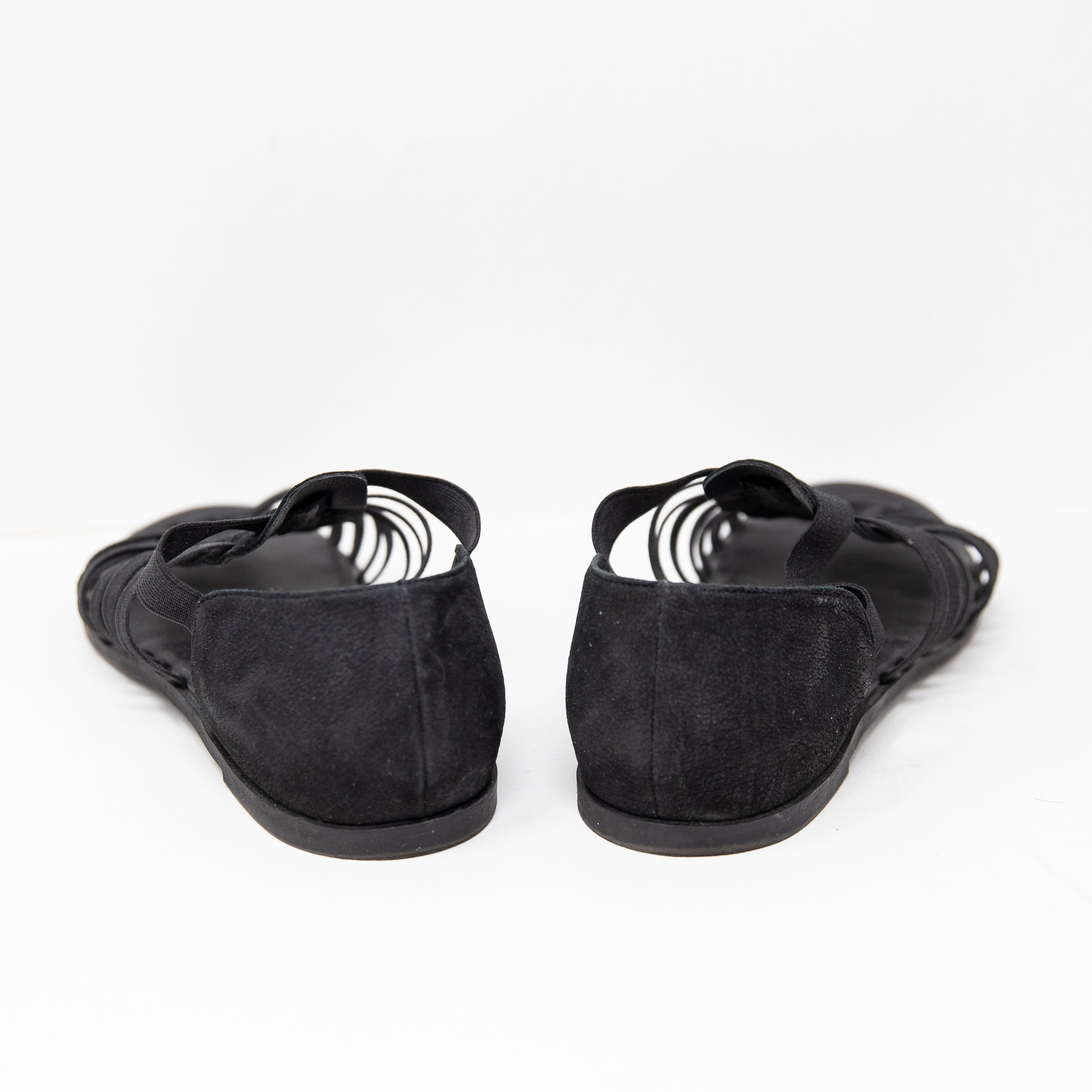 Eileen Fisher Tumbled Leather Open Toe Flat Slip On Fisherman Sandals Shoe Black