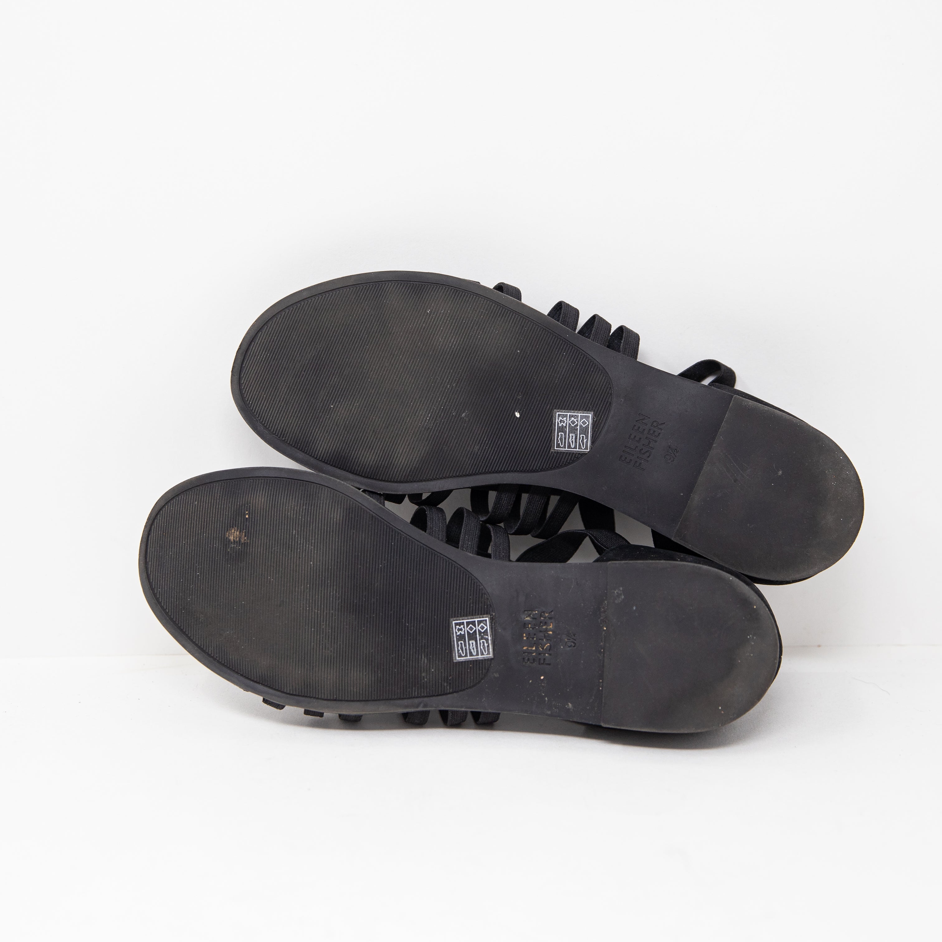 Eileen Fisher Tumbled Leather Open Toe Flat Slip On Fisherman Sandals Shoe Black