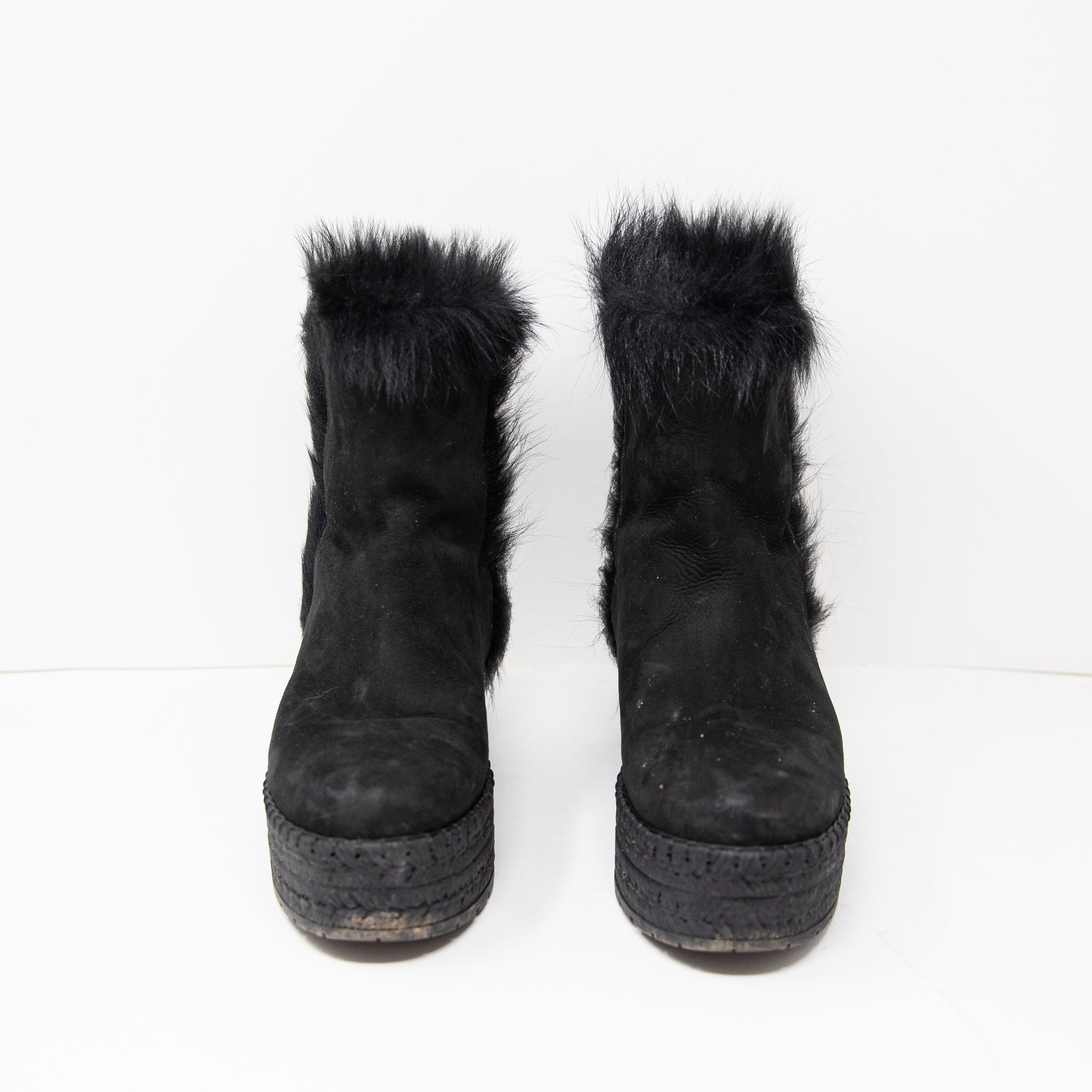 Prada Women's Calzature Donna Montone Visone Genuine Suede Platform Boots Shoes