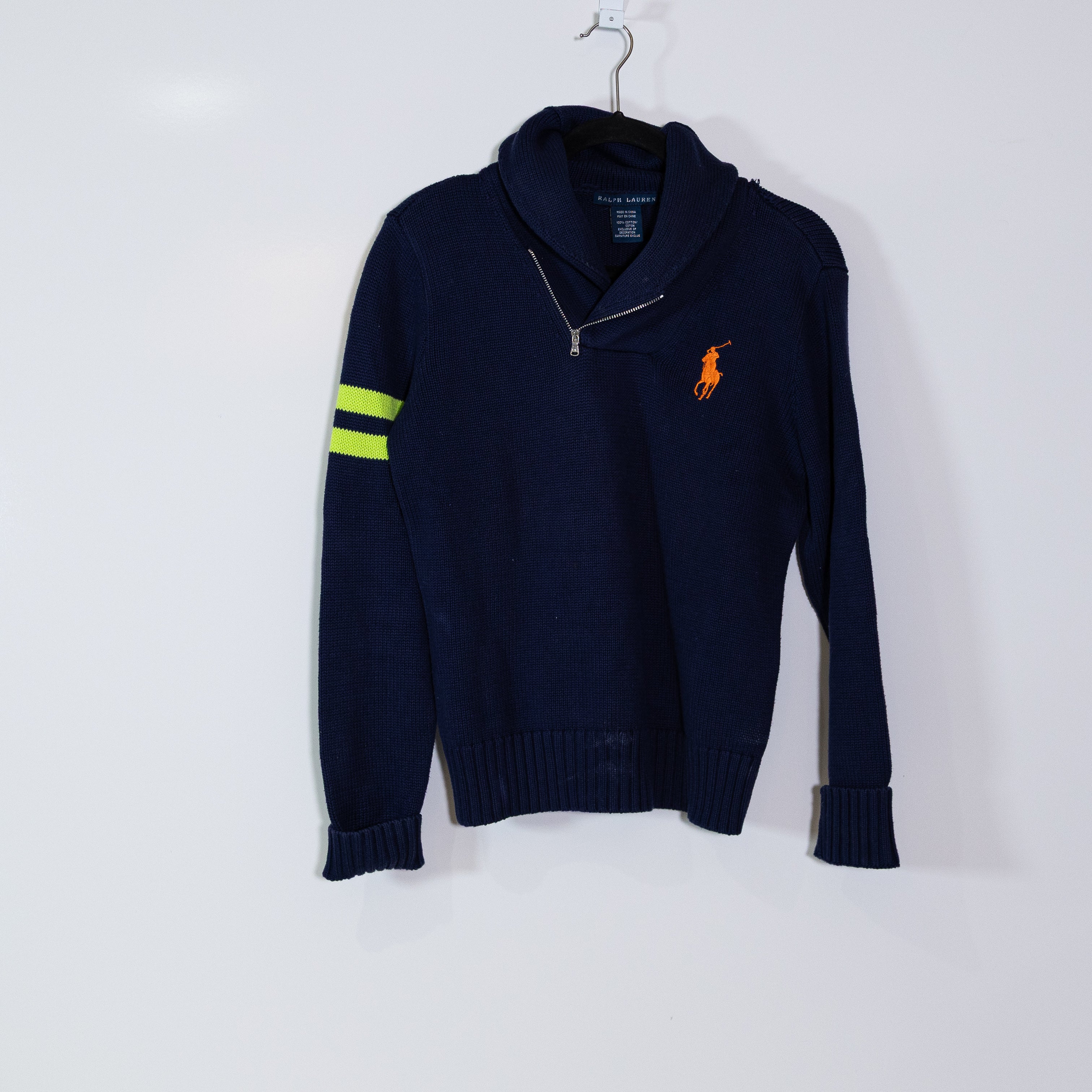 Ralph Lauren Women's Cotton Knit Stretch Roll Collar Logo Embroidered Sweater L