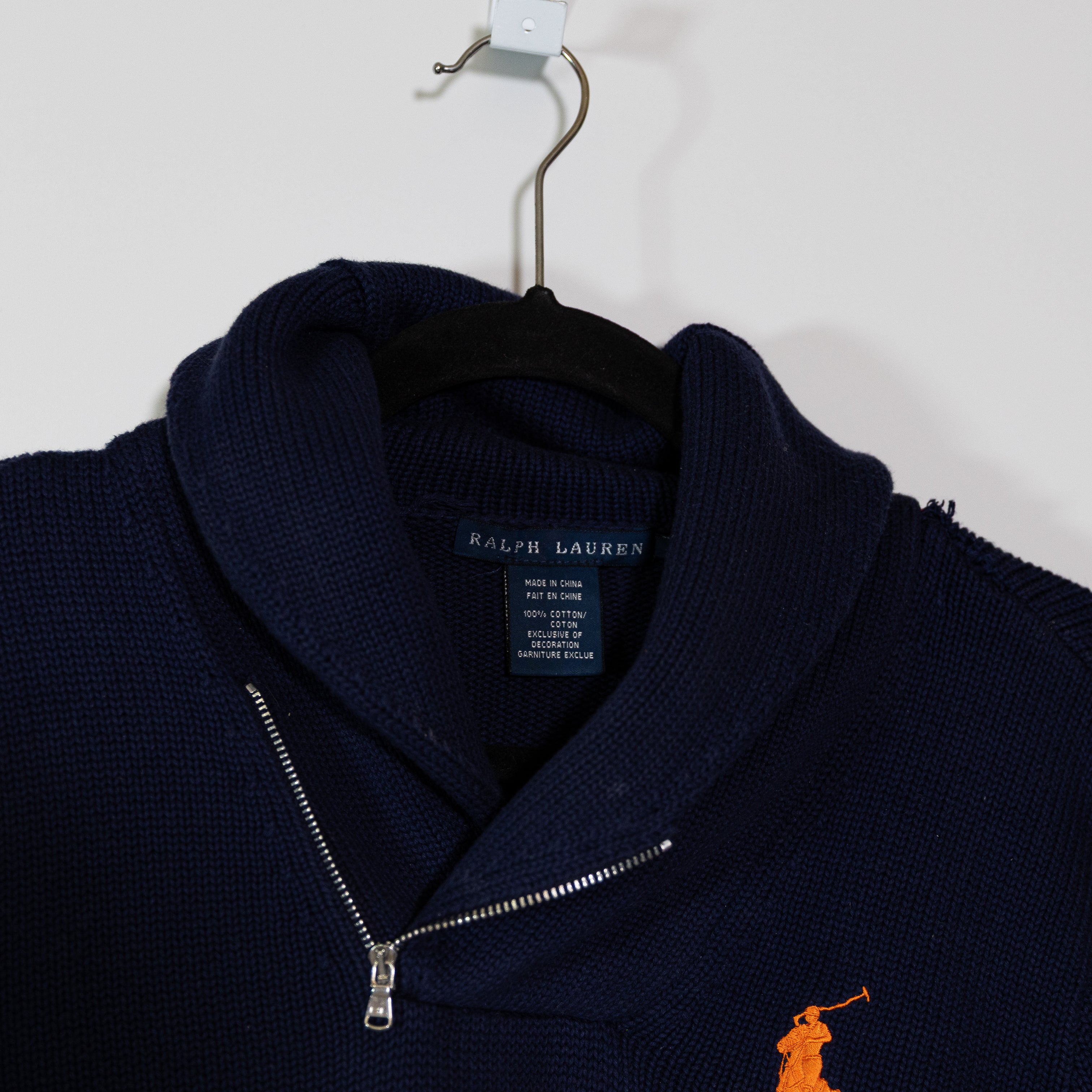 Ralph Lauren Women's Cotton Knit Stretch Roll Collar Logo Embroidered Sweater L