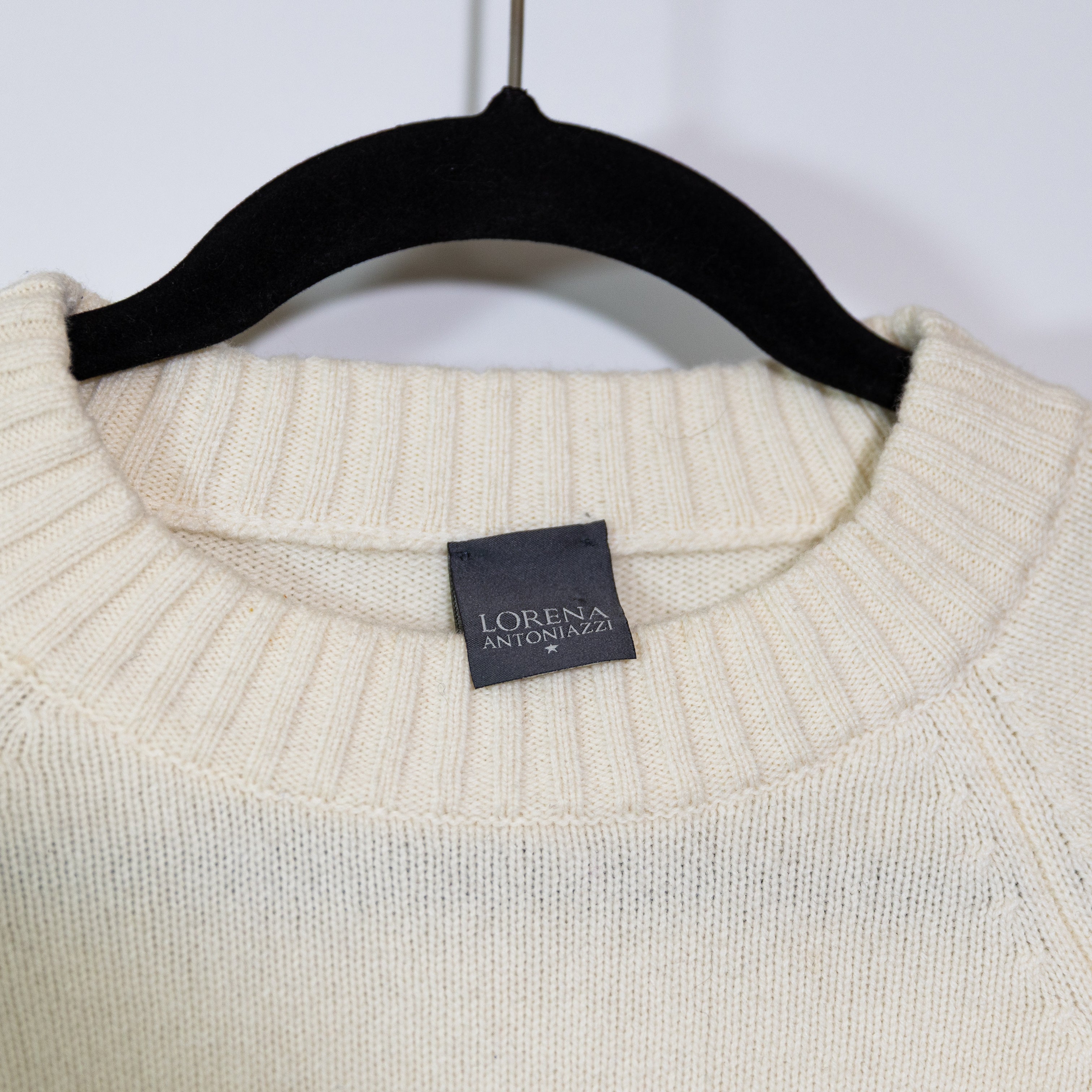 Lorena Antoniazzi Cashmere Wool Silk Knit Stretch Sequin Star Sweater Ivory M