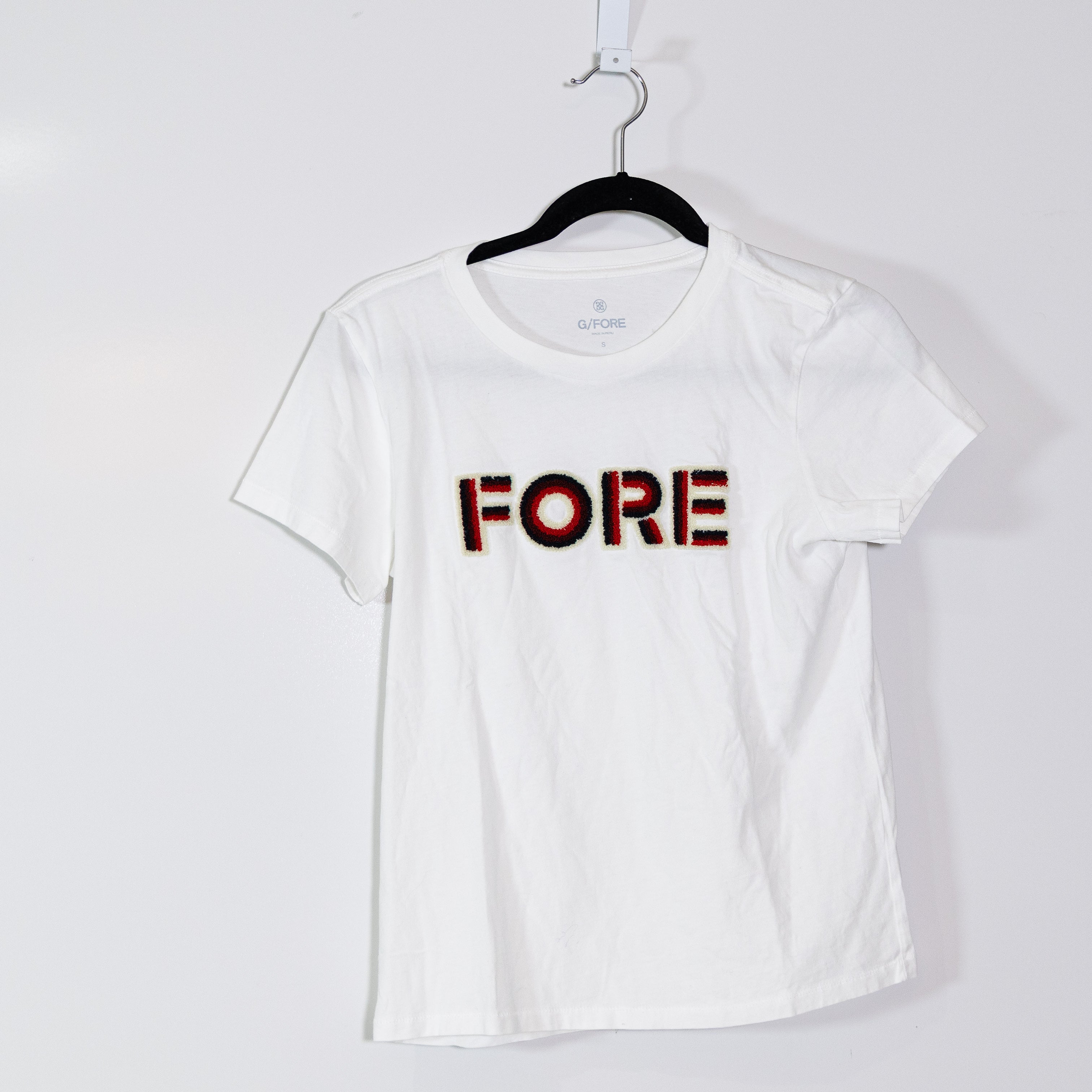 G/FORE Fore Fuzzy Logo Embroidered Cotton Short Sleeve Crew Neck Tee Shirt Top S