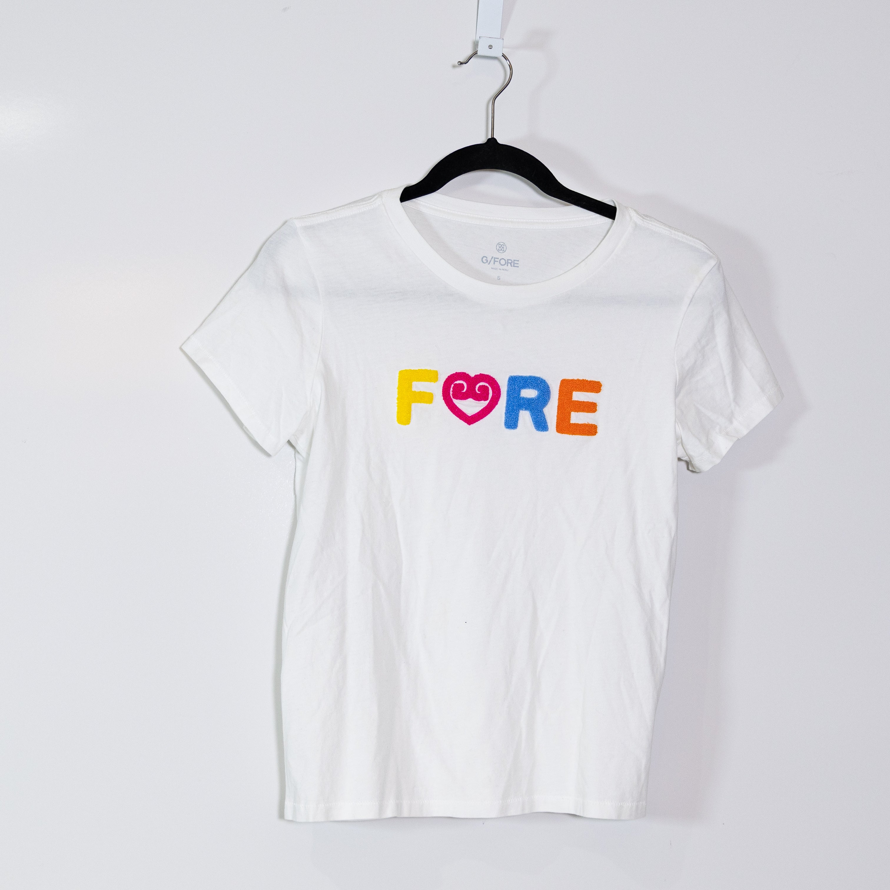 G/FORE Fore Fuzzy Multi Color Logo Cotton Short Sleeve Crew Neck Tee Shirt Top S