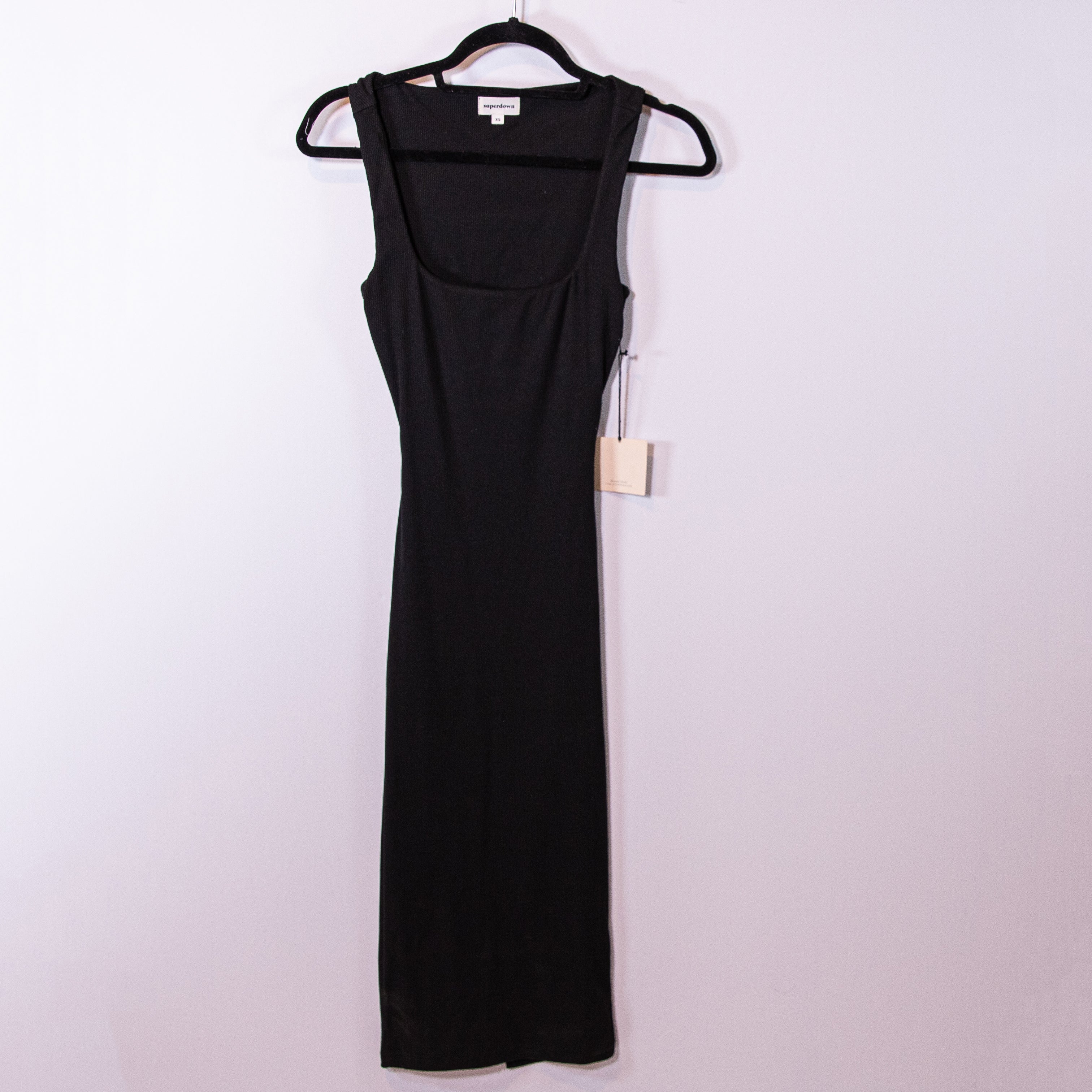 NEW Superdown Gail Ribbed Knit Stretch Square Neck Cut Out Back Midi Dress XS