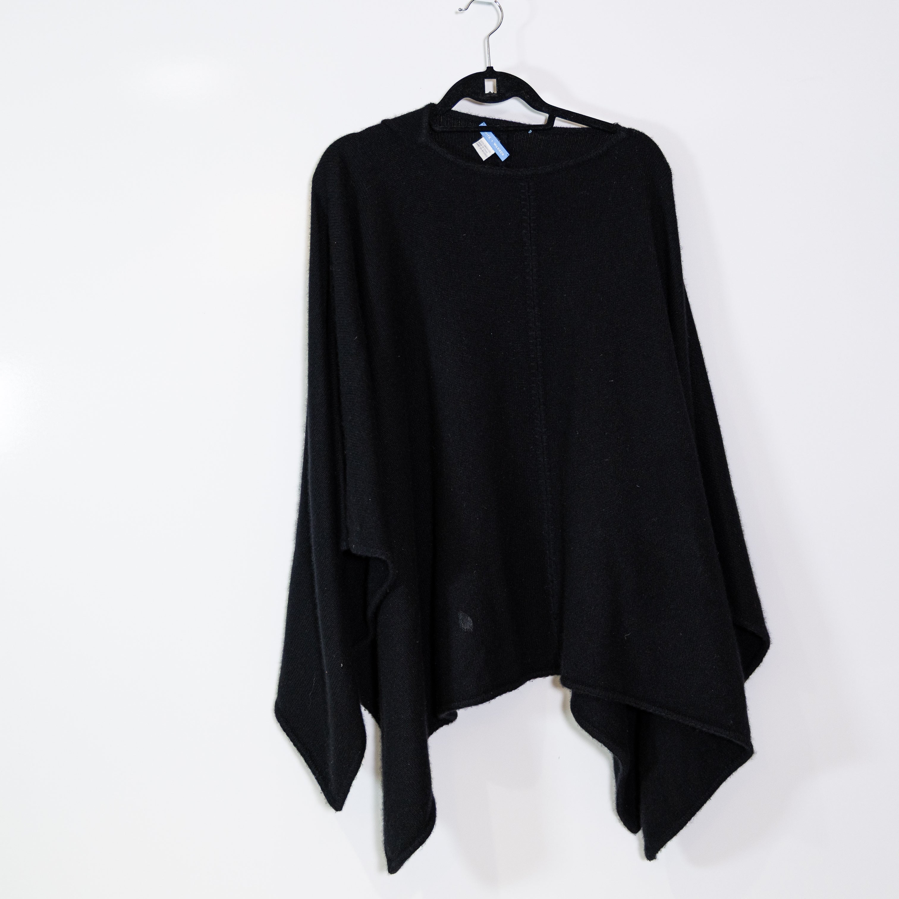 White + Warren 100% Cashmere Knit Stretch Pullover Poncho Sweater Black