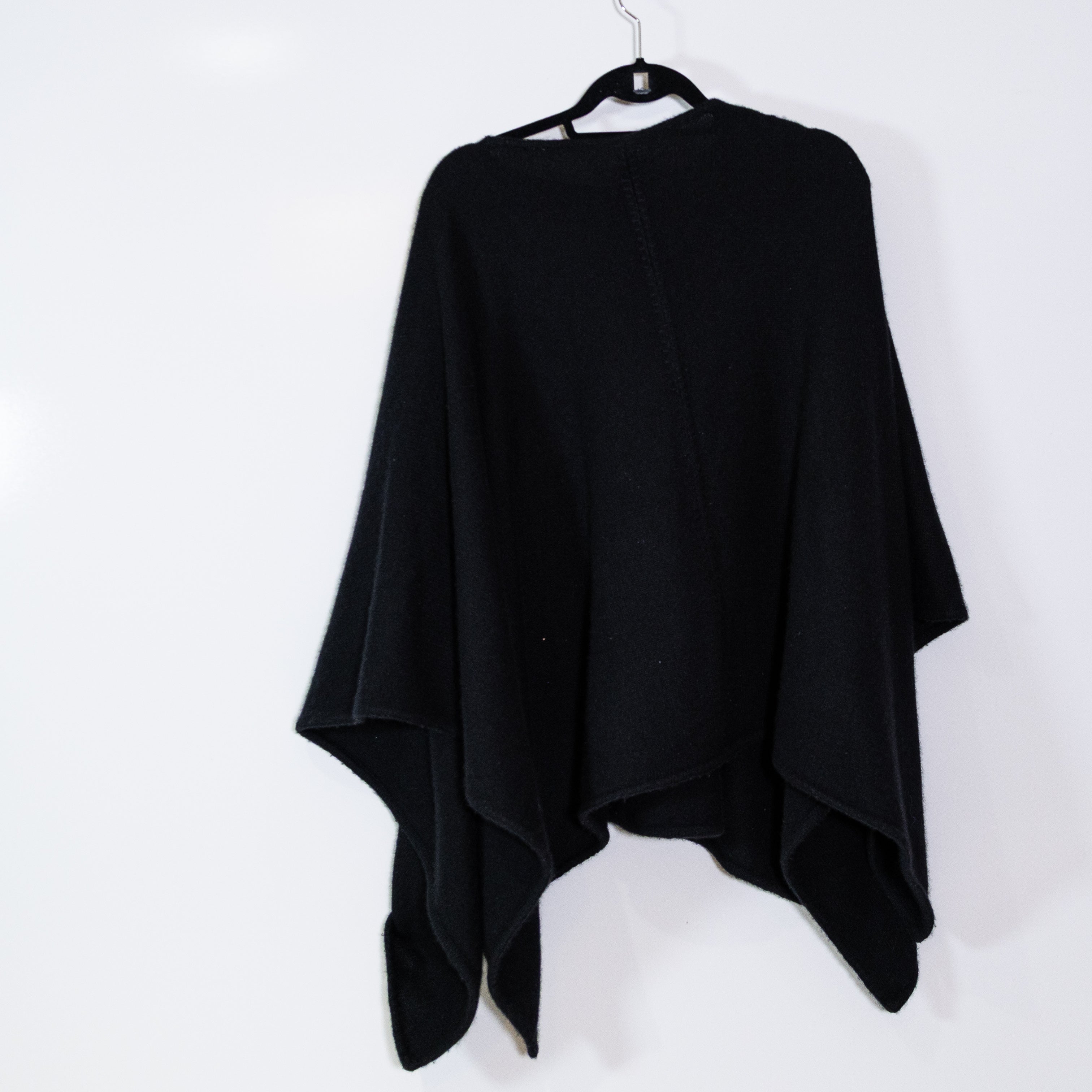 White + Warren 100% Cashmere Knit Stretch Pullover Poncho Sweater Black