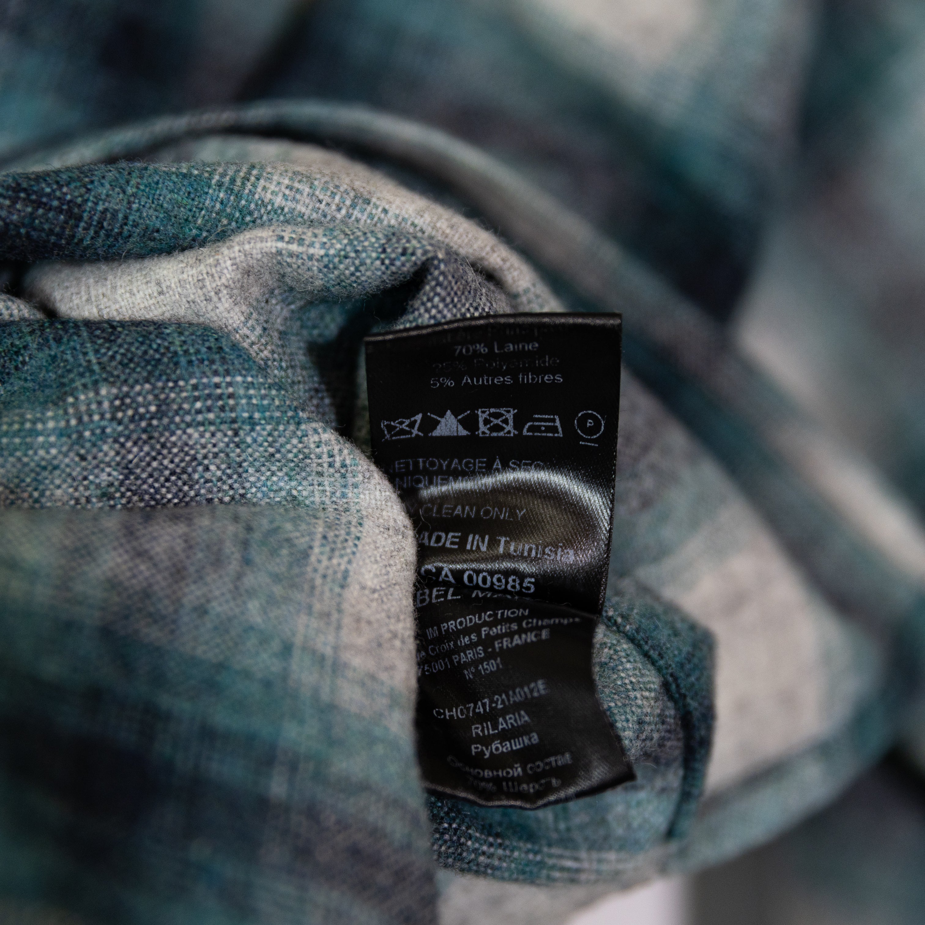Isabel Marant Rilaria Wool Blend Collared Button Front Blue White Plaid Shirt 8