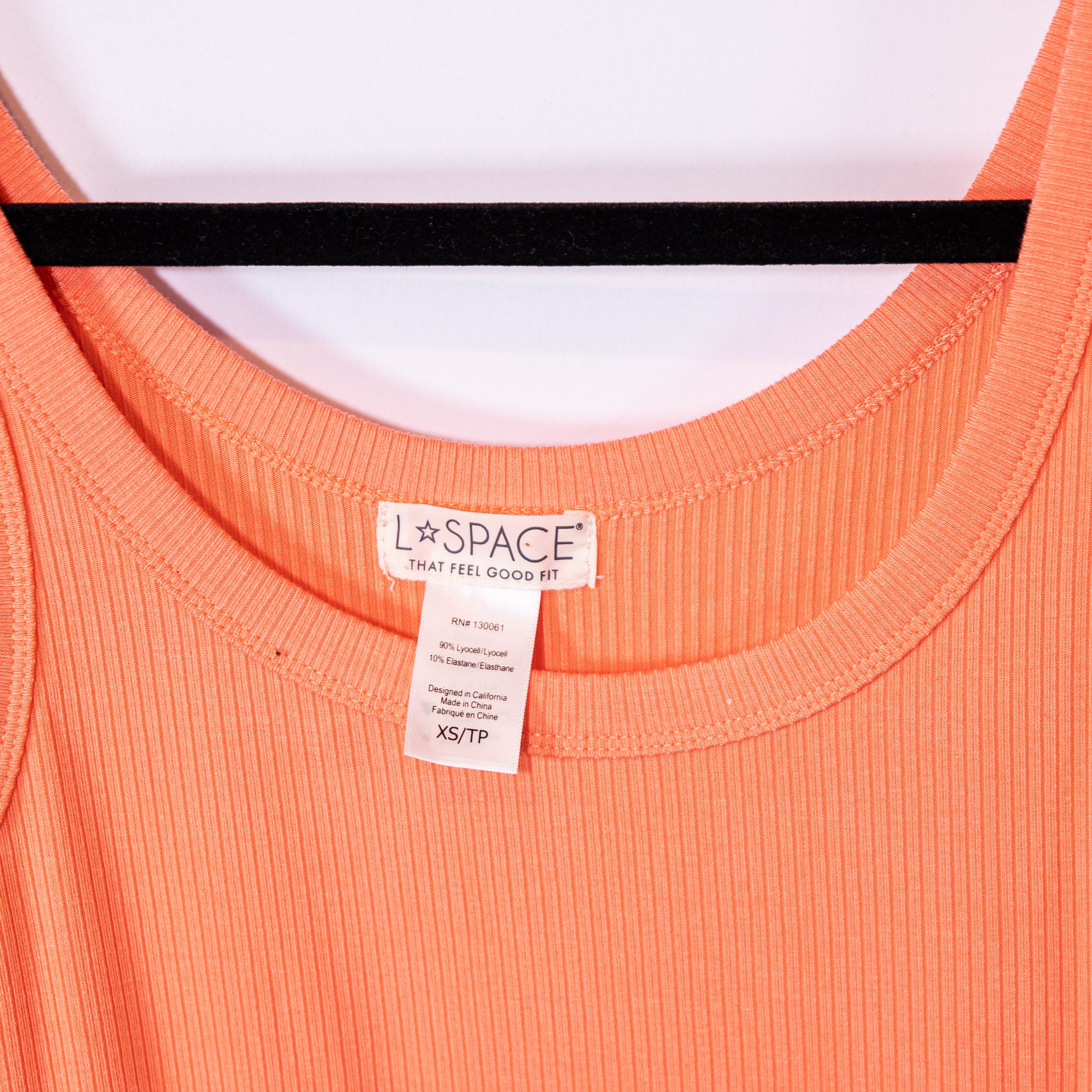 L*SPACE Sandpiper Ribbed Knit Stretch Ruched Side Tie Midi Dress Putty Orange XS