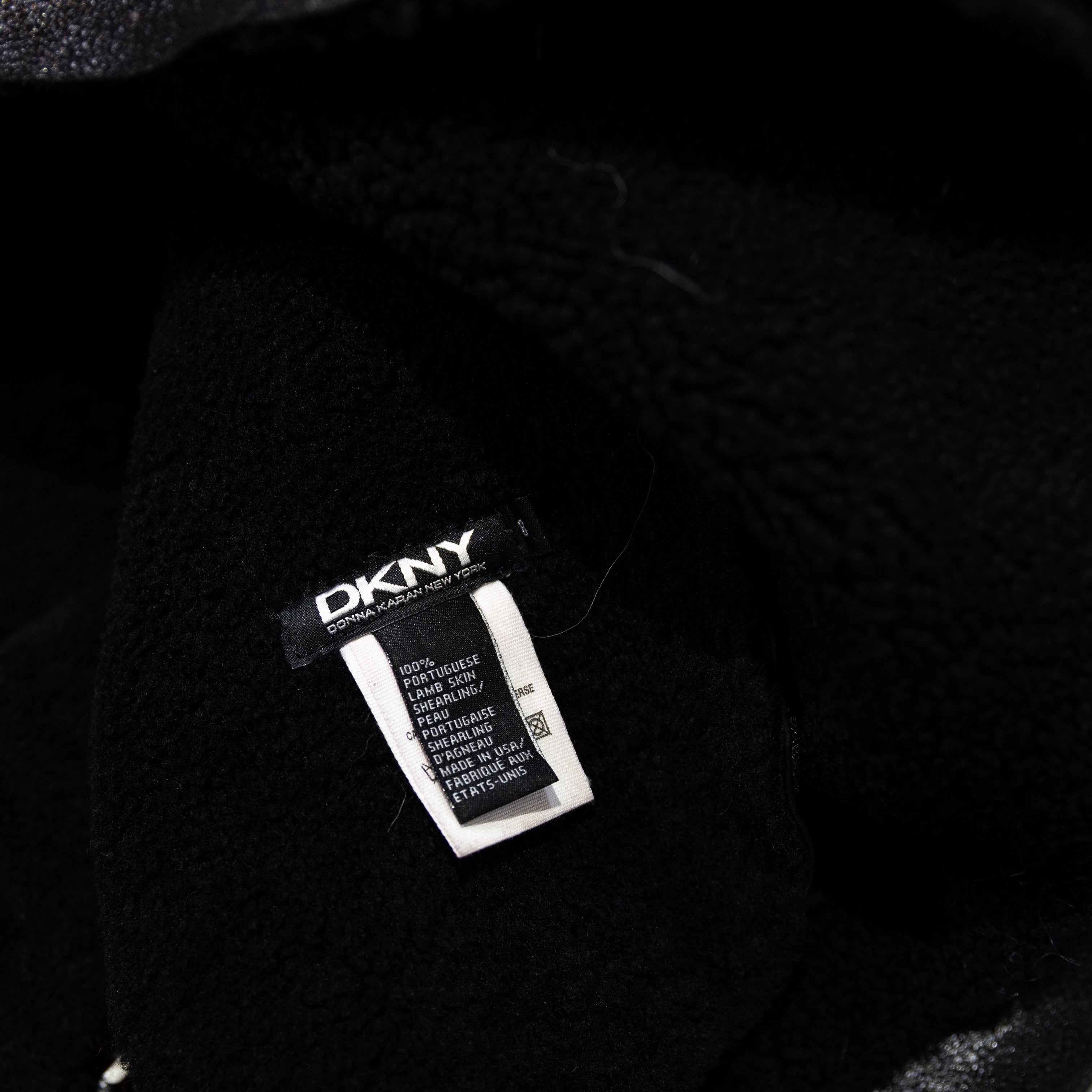 DKNY Women's Genuine Lambskin Leather Shearling Full Zip Hooded Jacket Black 8