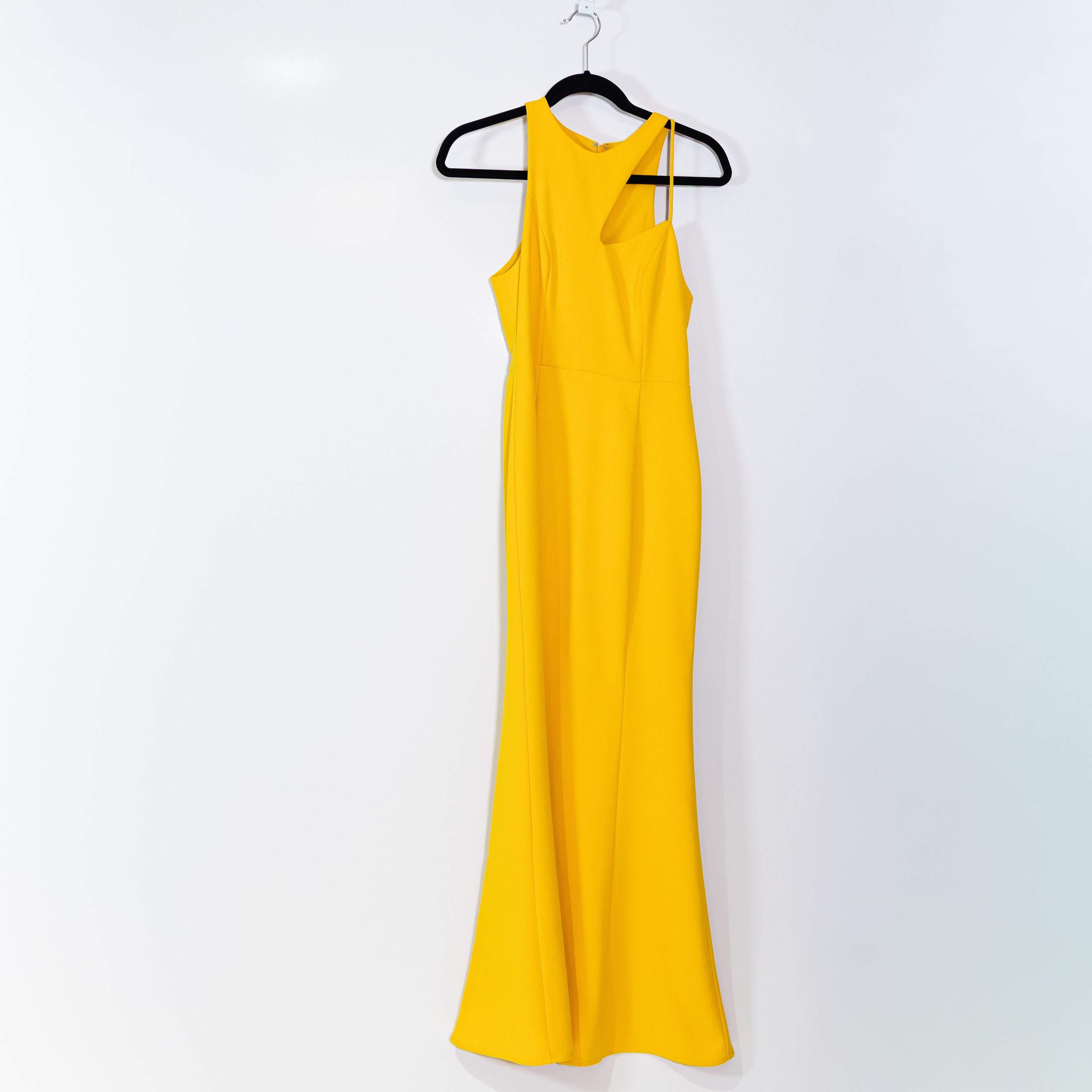 NBD Rhea Crepe Cut Out Detail Long Maxi Gown Dress Yellow Canary Small