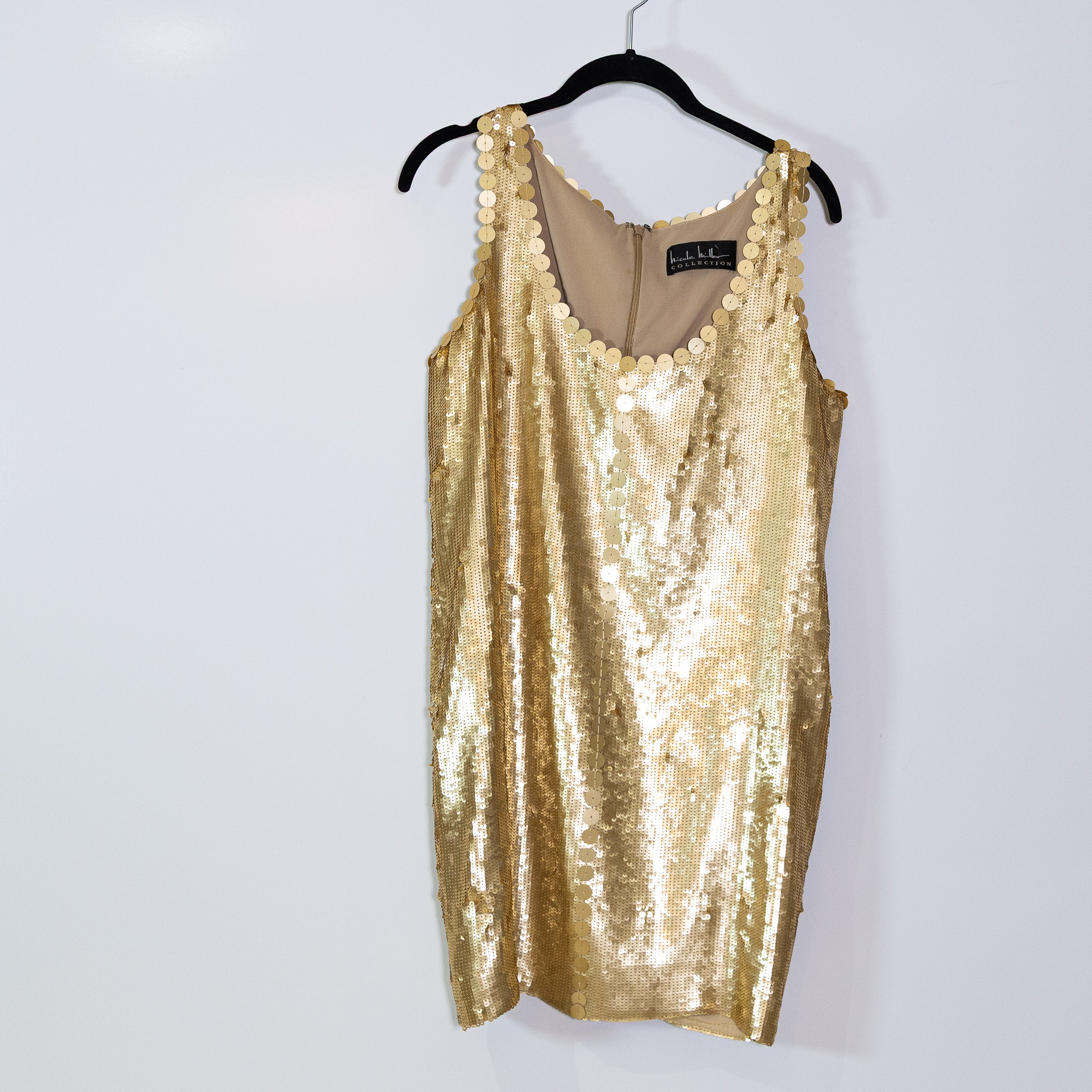 Nicole Miller Collection Gold Sequin Embellished Cocktail Party Mini Dress M