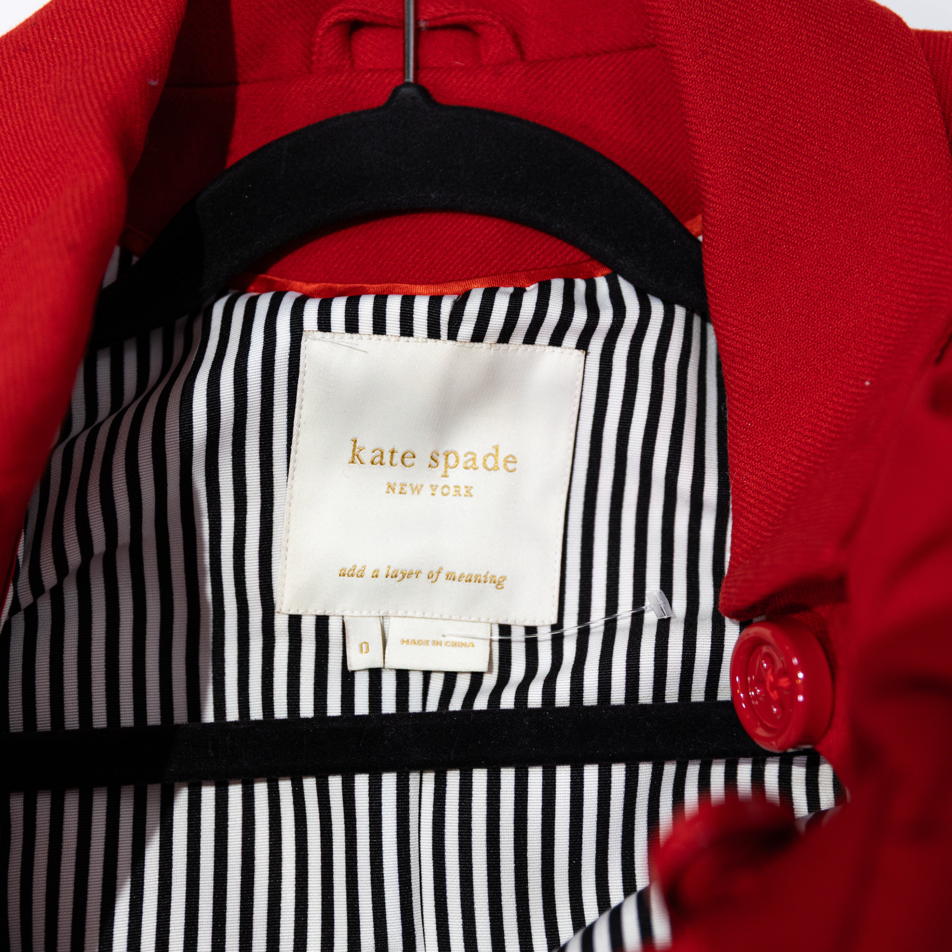 Kate Spade Red Wool Ruffle Button Front Trench Coat Jacket Solid Red 0
