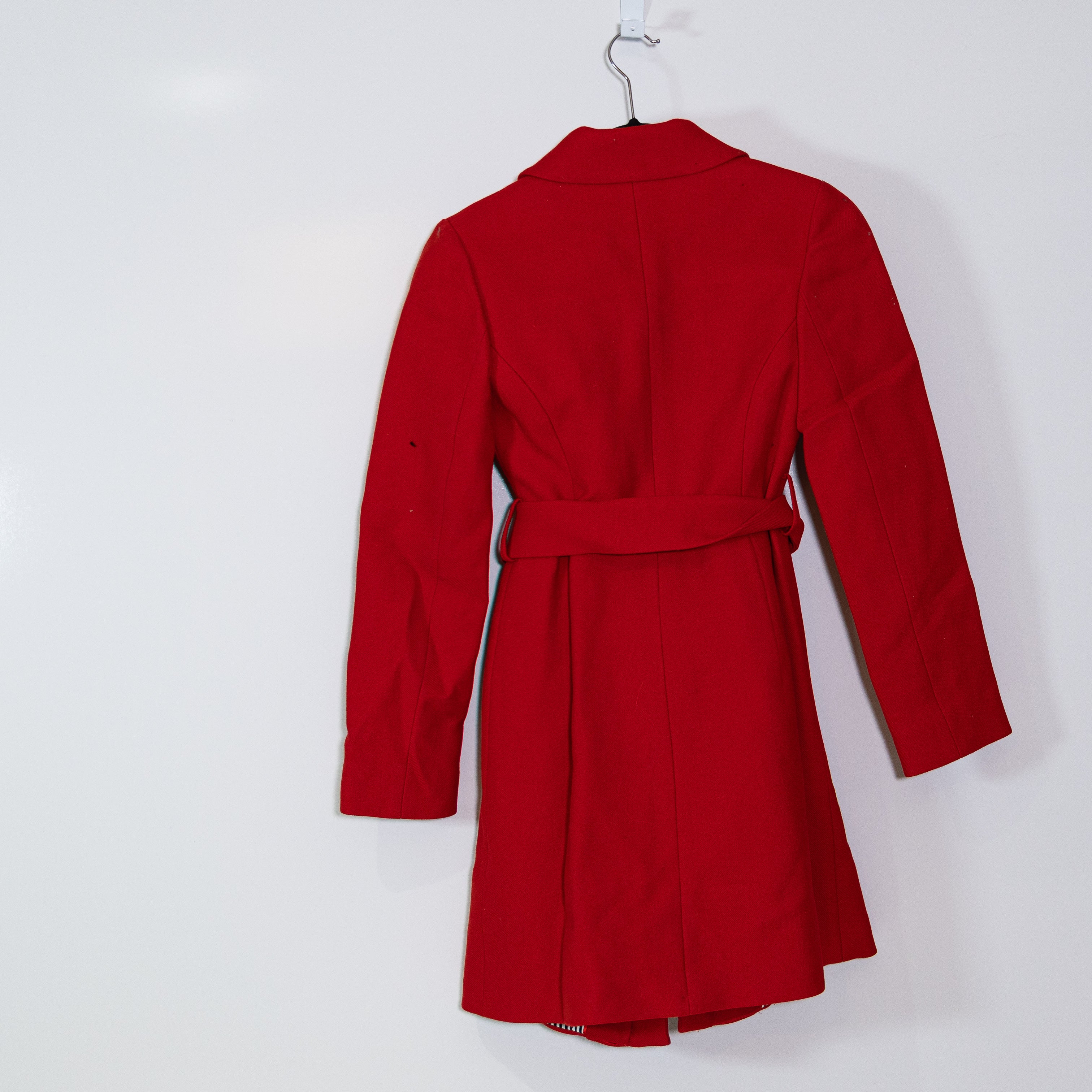 Kate Spade Red Wool Ruffle Button Front Trench Coat Jacket Solid Red 0