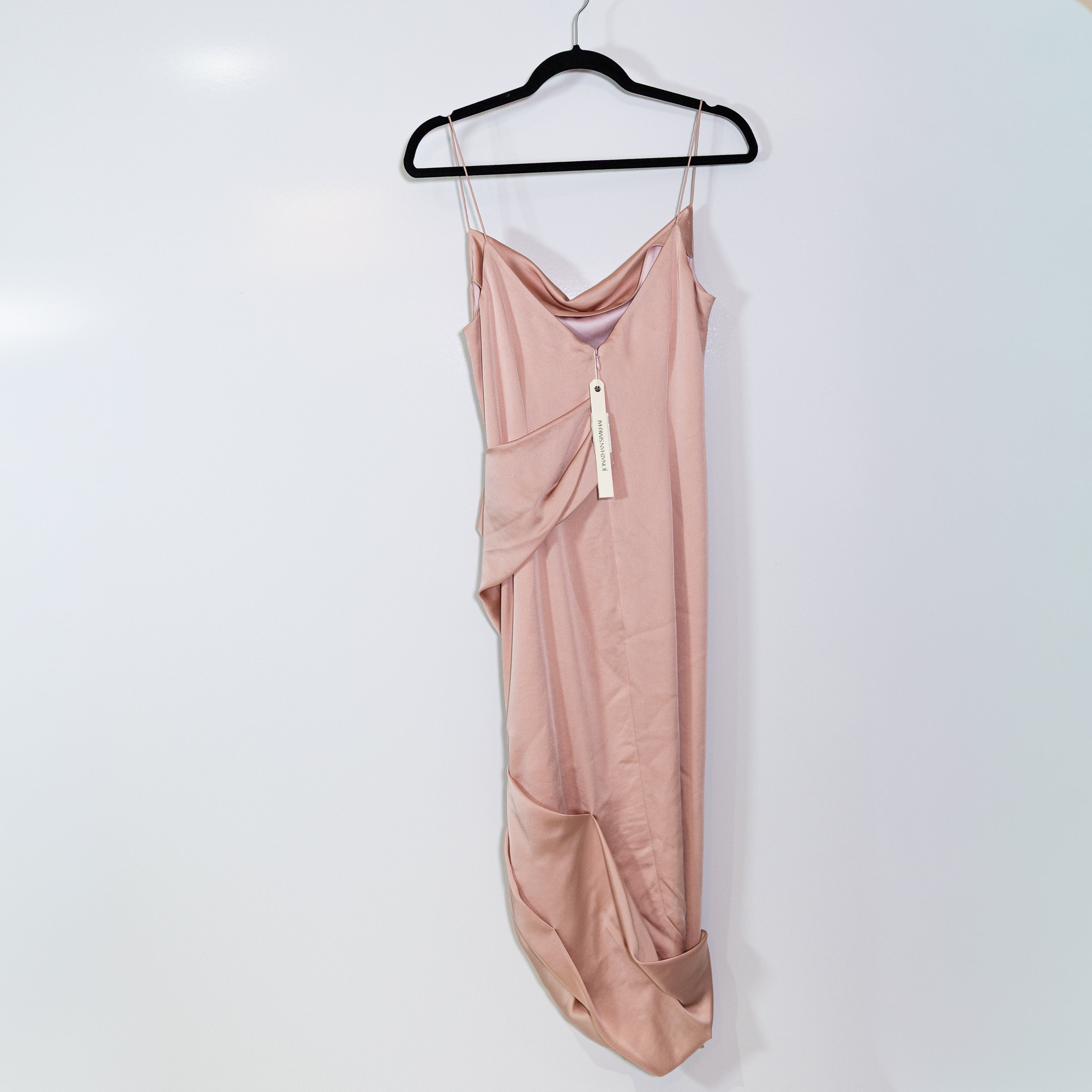 NEW Jonathan Simkhai Satin Cowl Neck Drape Slim Mini Dress Afterglow Pink 4