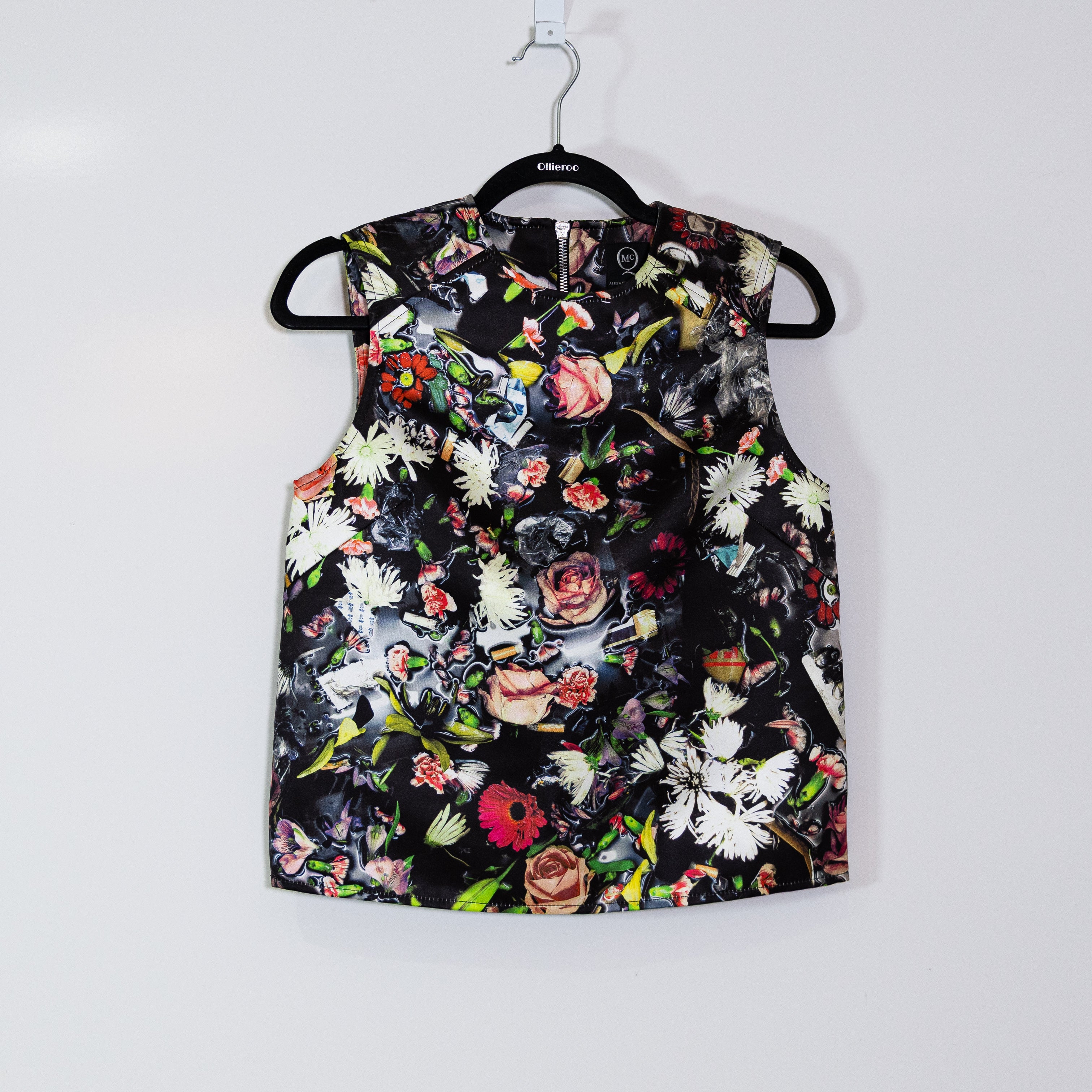 Alexander Mcqueen Festival Floral Print Pattern Sleeveless Satin Blouse Shirt XS