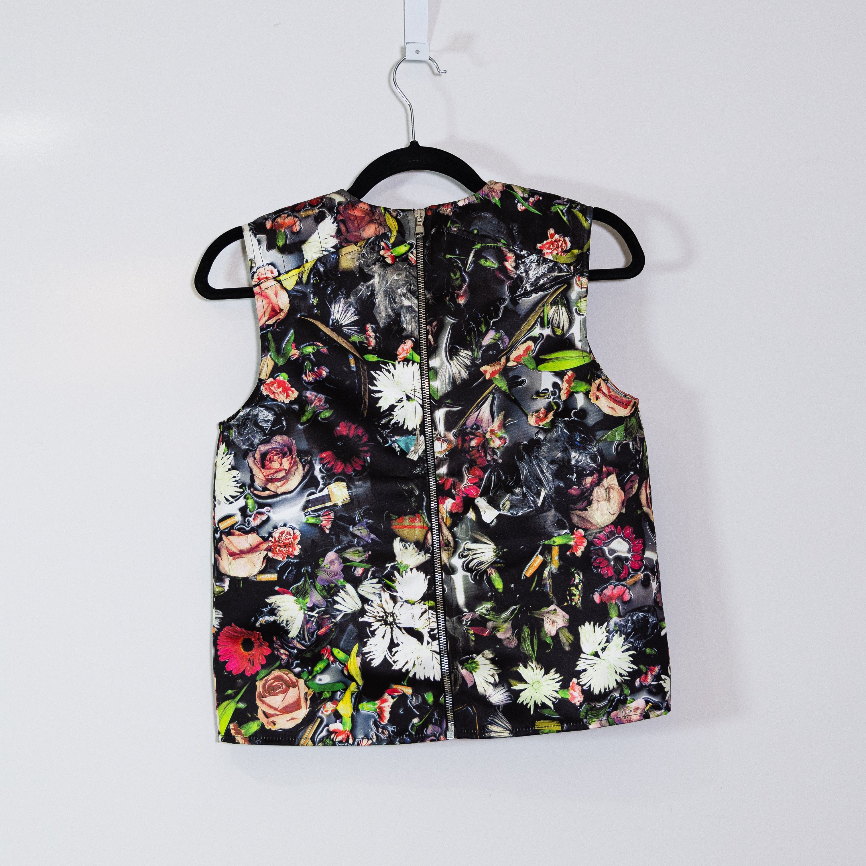 Alexander Mcqueen Festival Floral Print Pattern Sleeveless Satin Blouse Shirt XS