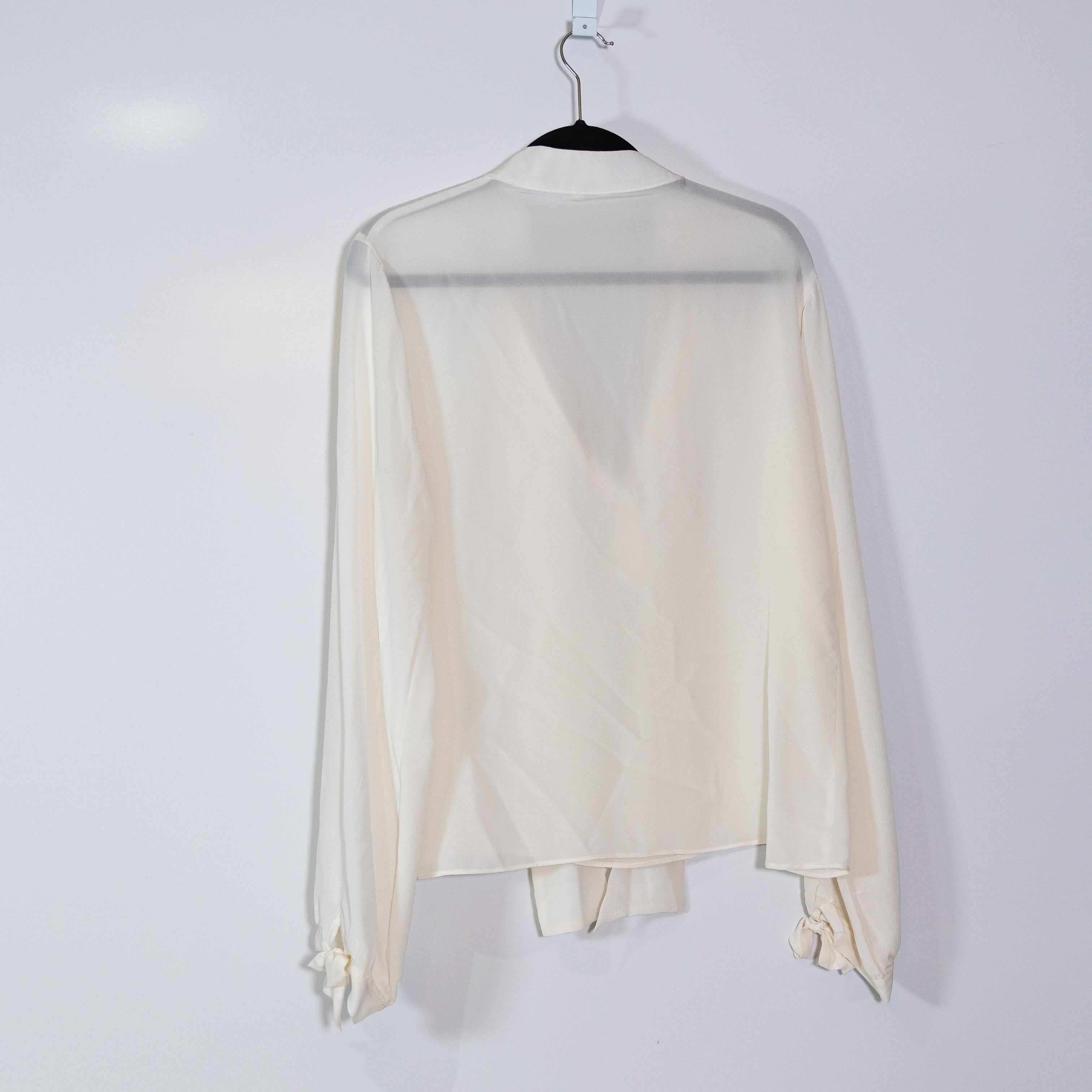 Alexis Silk Chiffon V Neck Tie Neck Long Sleeve Blouse Shirt Top White Medium