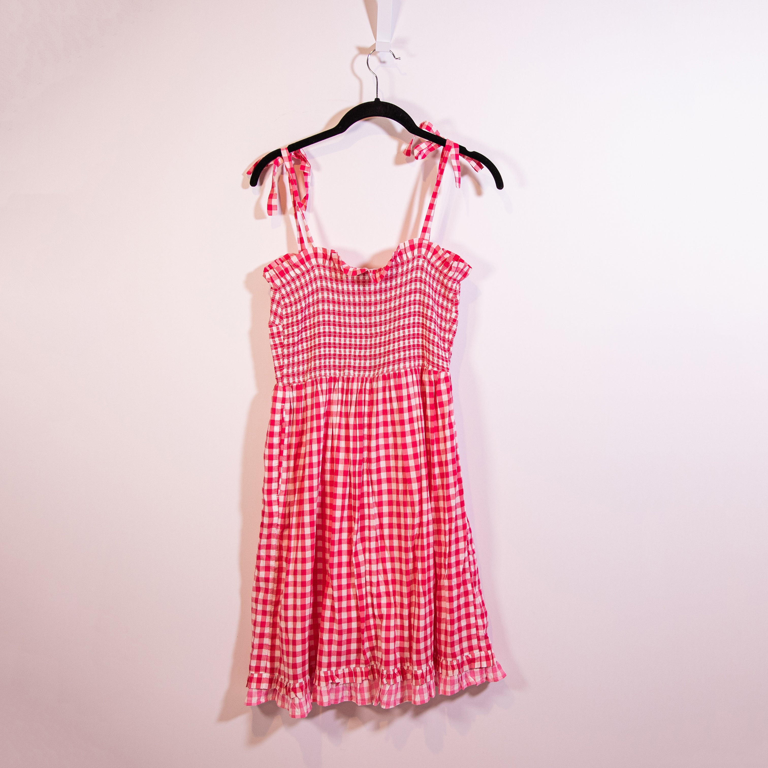 NEW Draper James Taylor Smocked Cotton Modal Multi Gingham Check Midi Dress XS