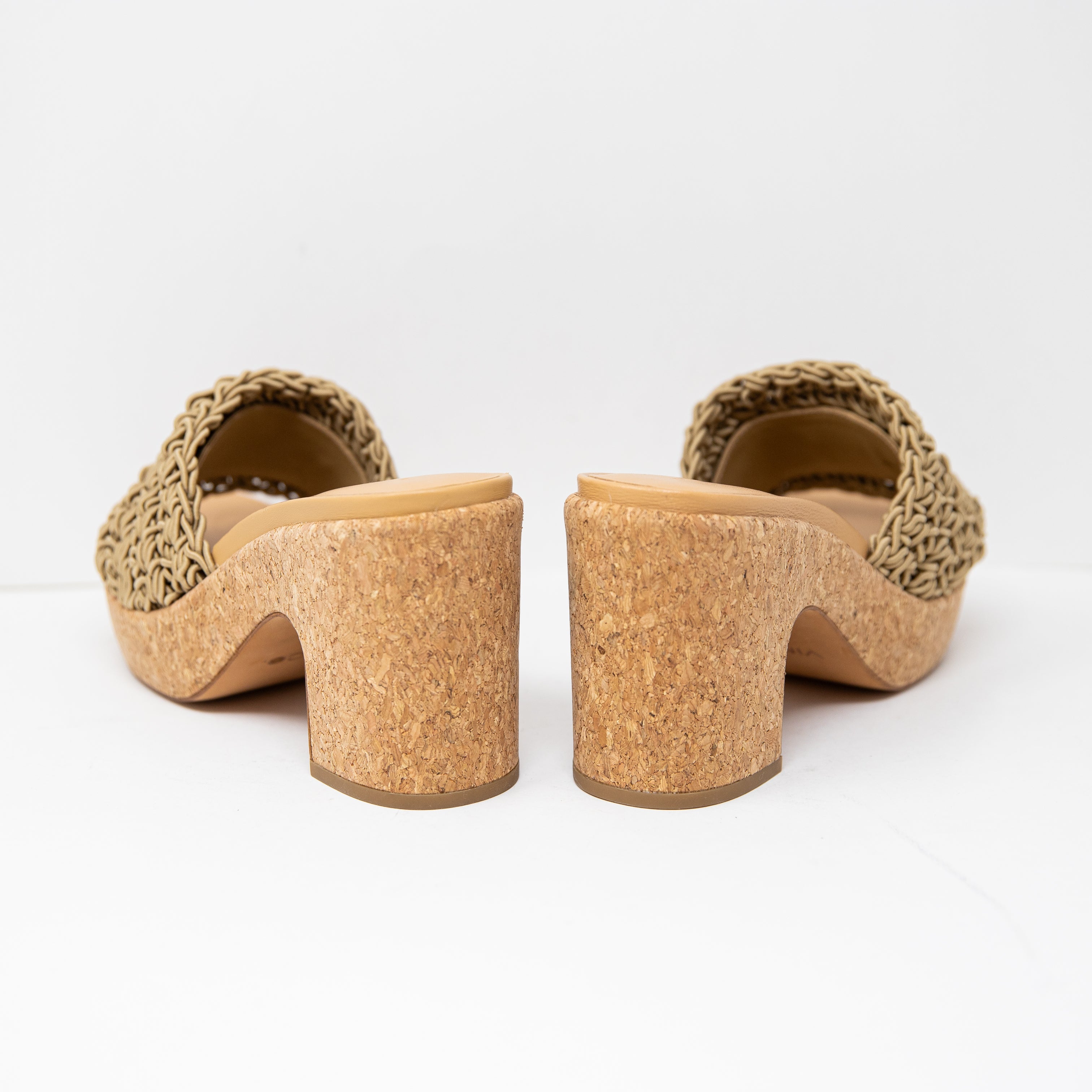 Vince Women's Nicki Crochet Platform Sandal Cork High Heel Open Toe Shoes Sand 9