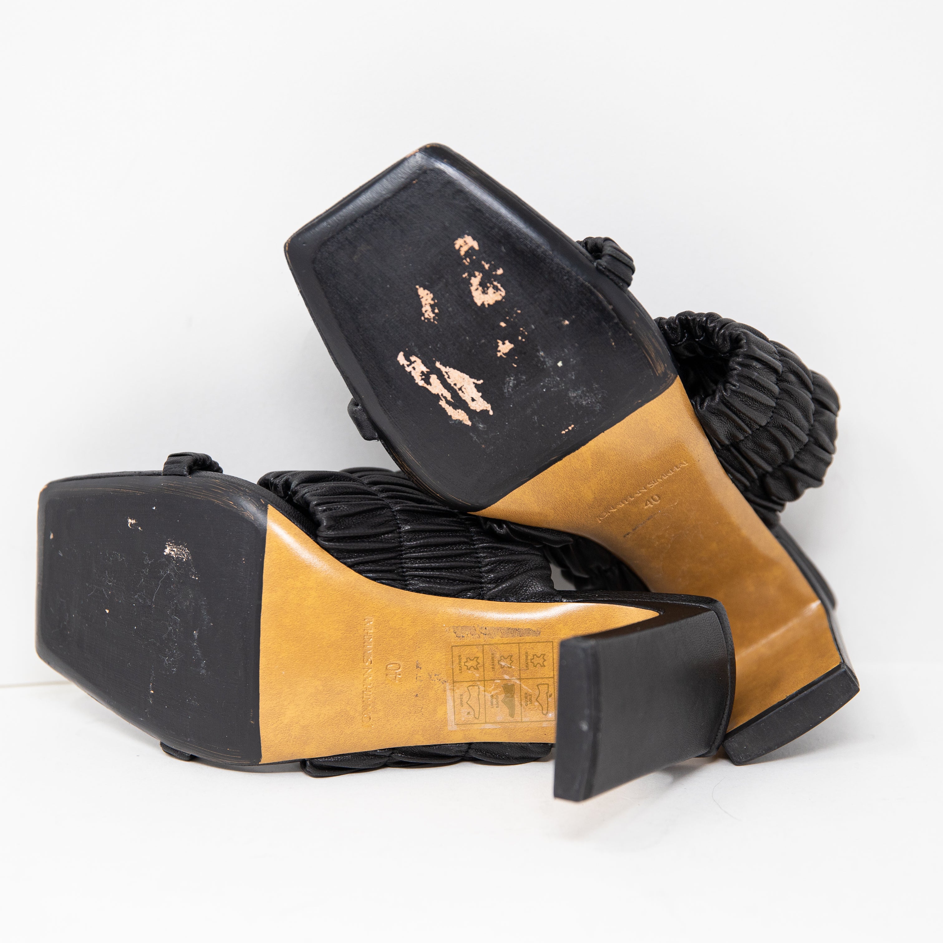Jonathan Simkhai Felix Genuine Leather Ruched Stretch Strap Open Toe Sandal Heel