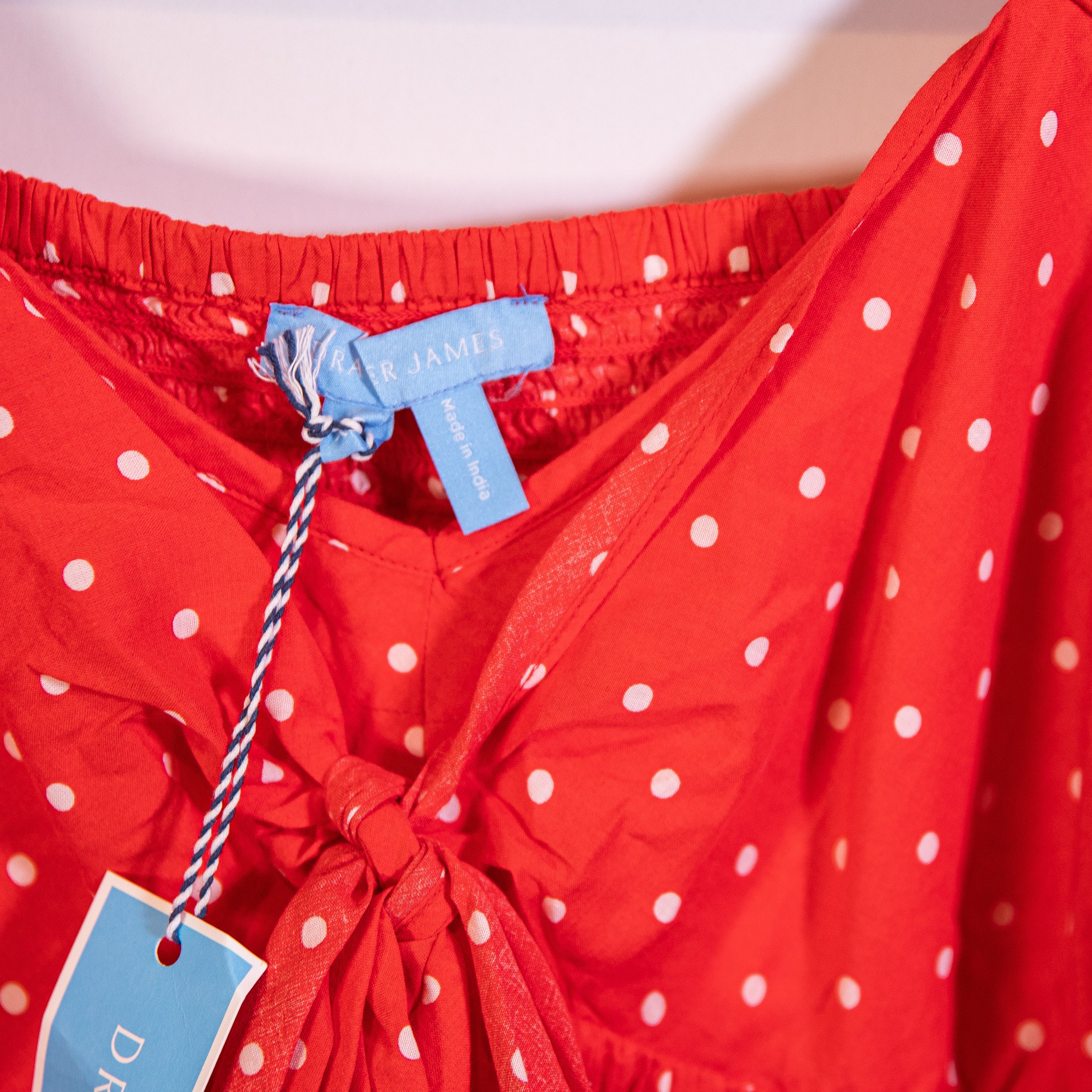 NEW Draper James Tie Front Short Sleeve Dress Lipstick Red White Multi Polka Dot