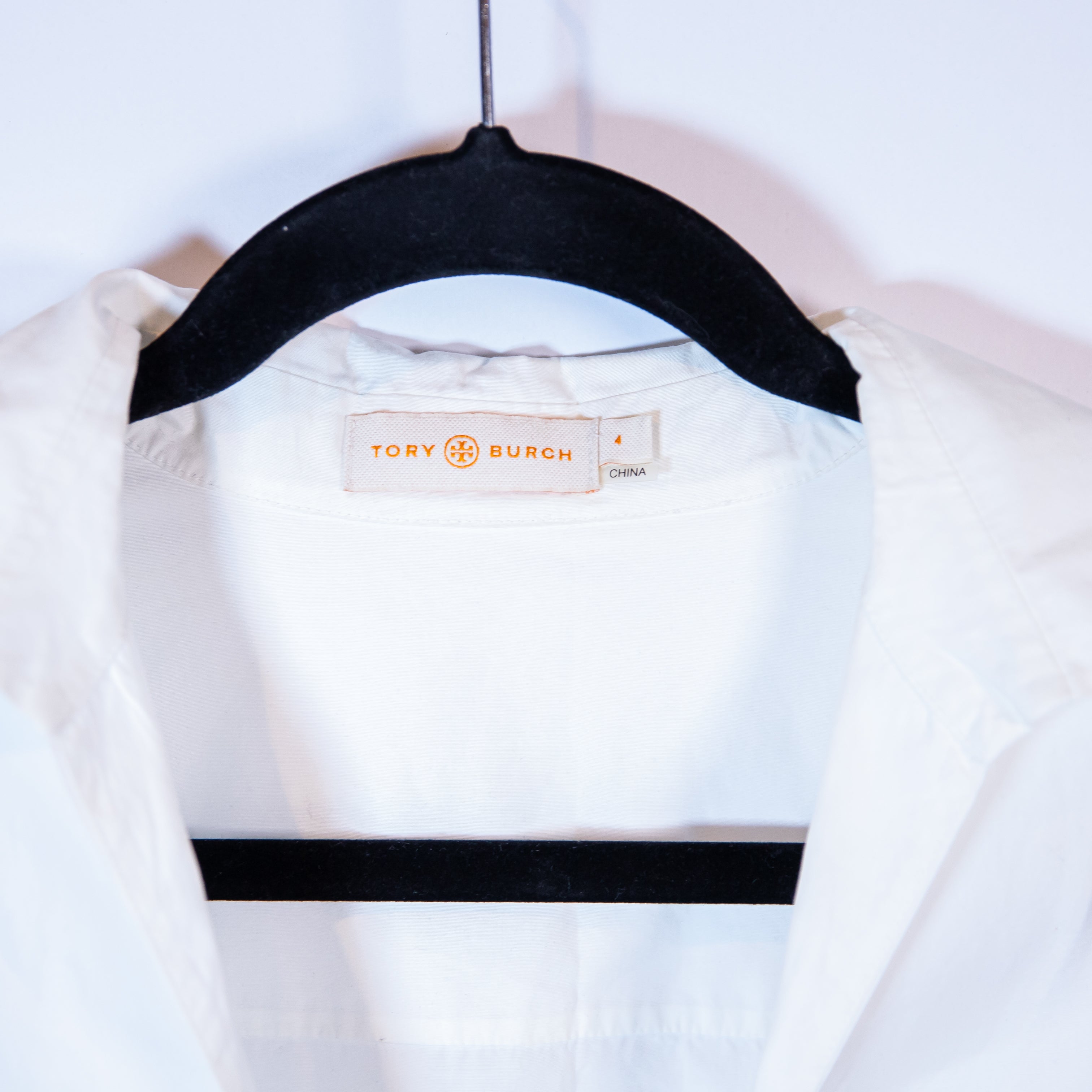 Tory Burch Cotton Poplin Long Sleeve V Neck Spread Collar Pullover Blouse Shirt