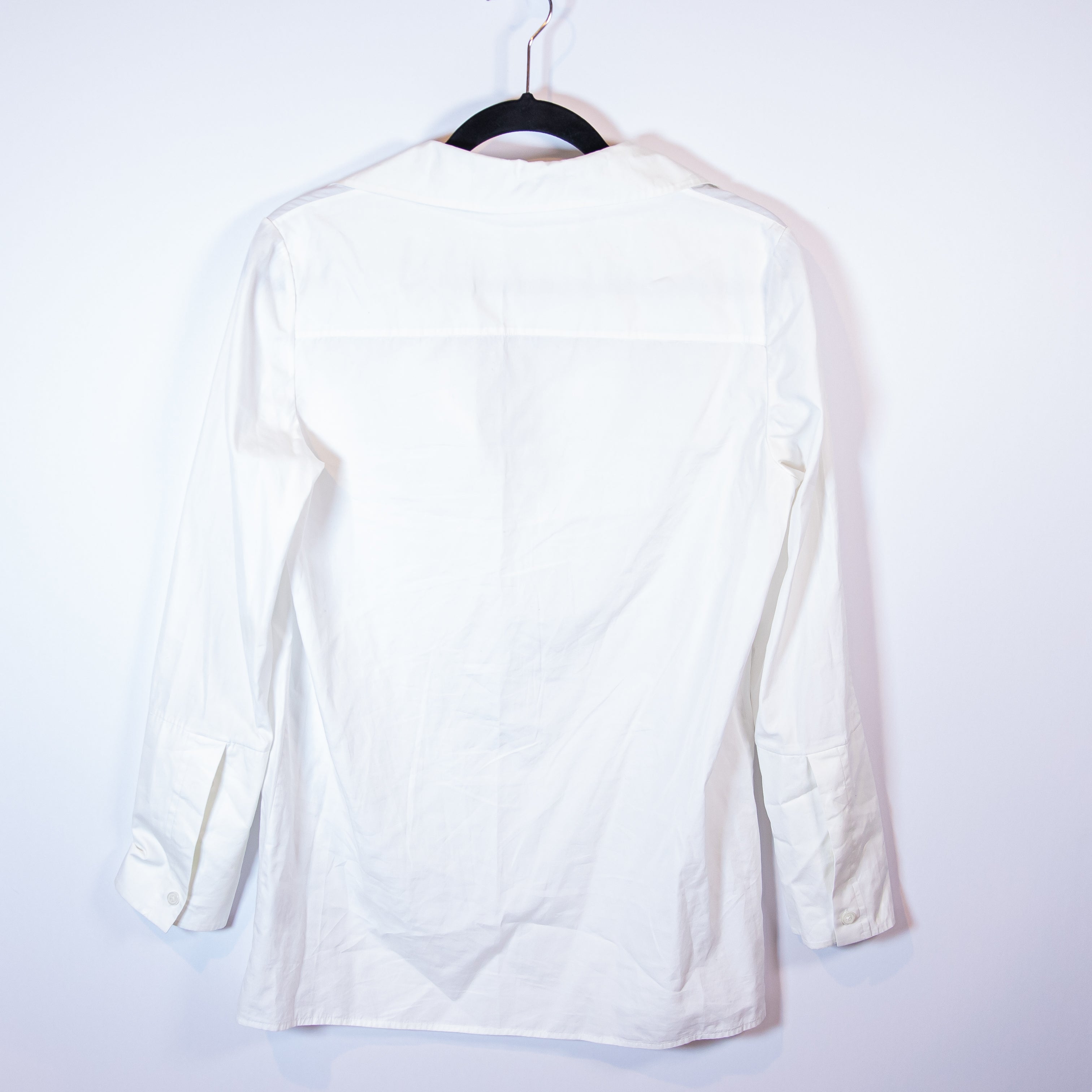 Tory Burch Cotton Poplin Long Sleeve V Neck Spread Collar Pullover Blouse Shirt