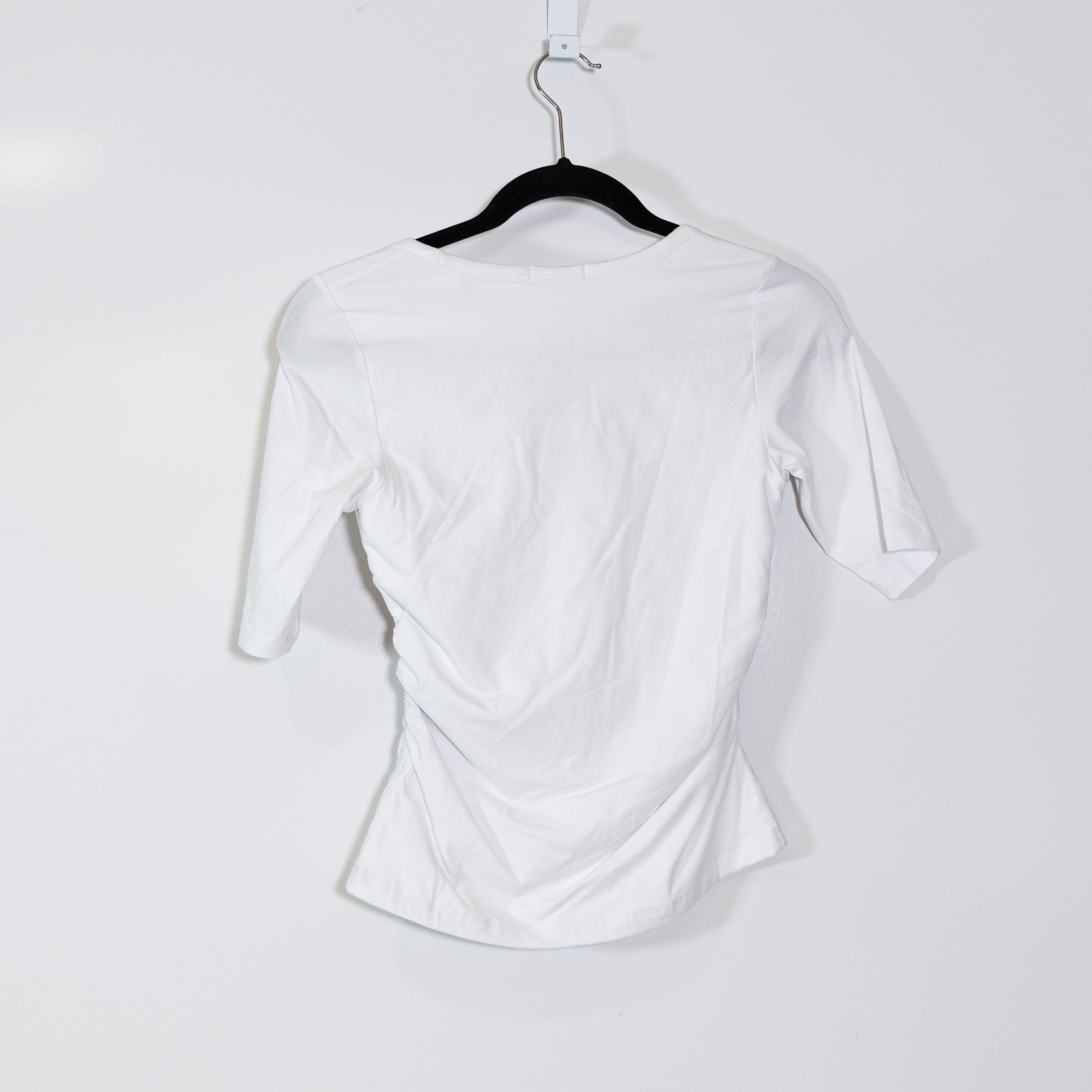 NEW ATM Anthony Thomas Melillo Ruched V Neck Cotton Stretch Tee Shirt White XS