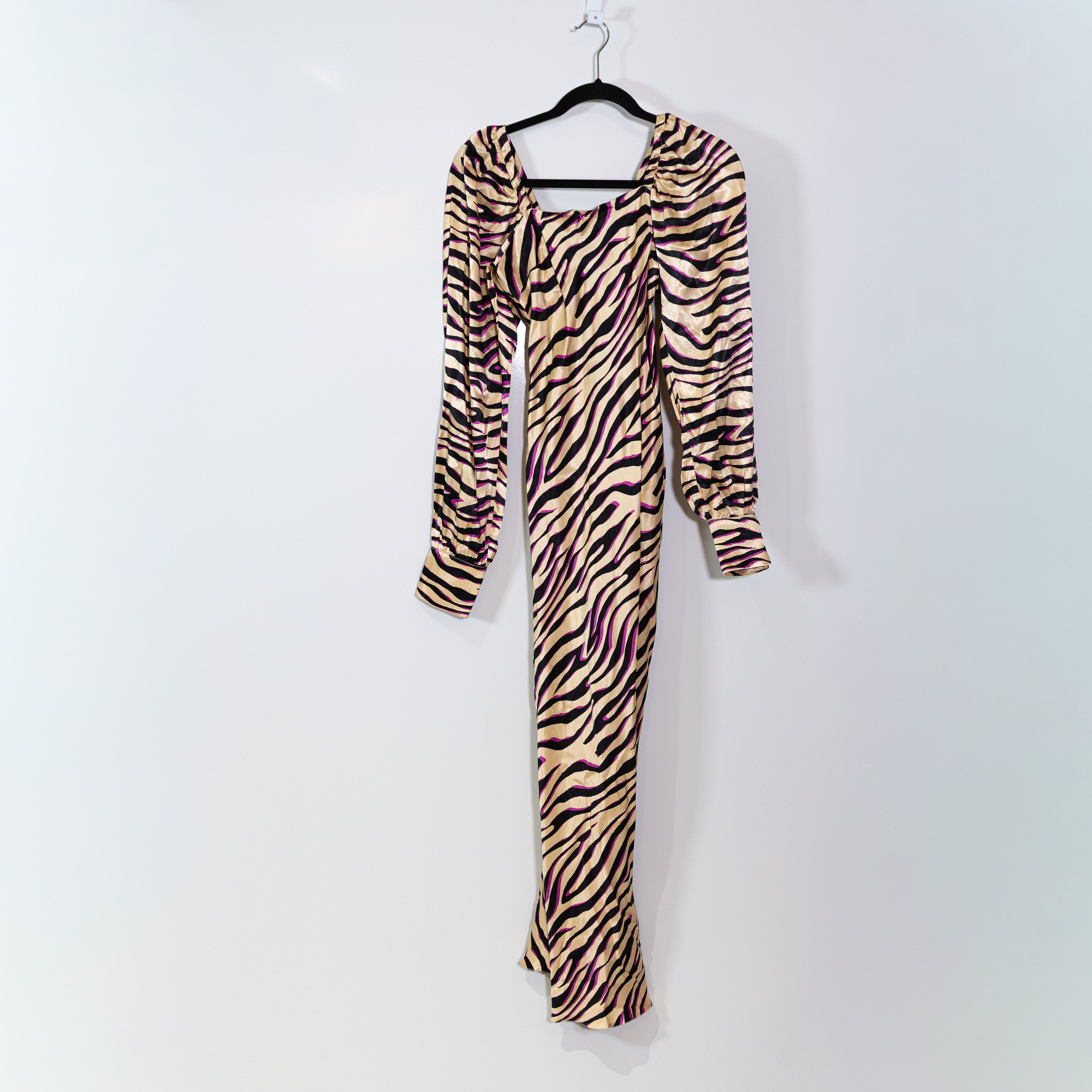 NEW ASOS Zebra Animal Print Pattern Satin Puff Long Sleeve Midi Dress 4