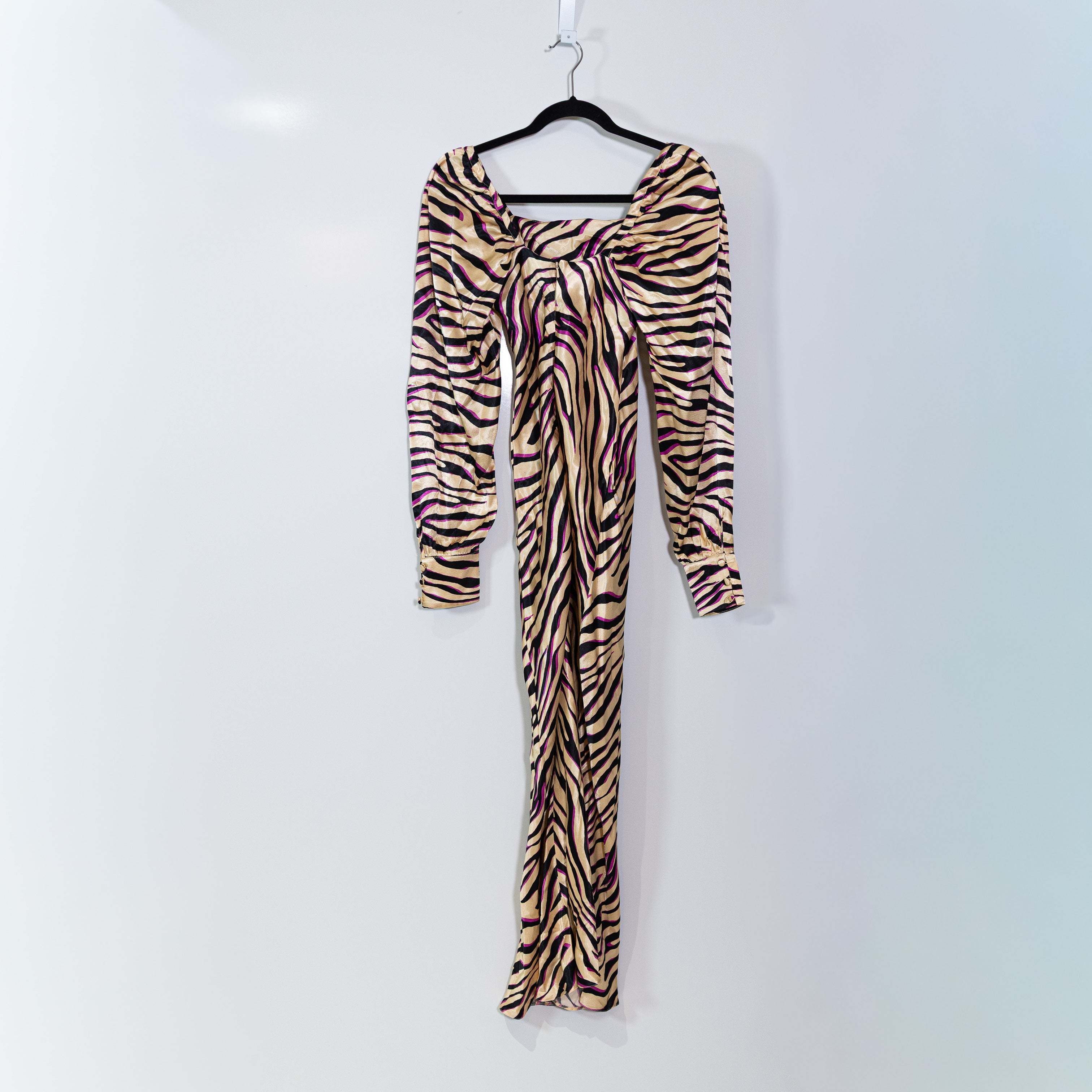 NEW ASOS Zebra Animal Print Pattern Satin Puff Long Sleeve Midi Dress 4