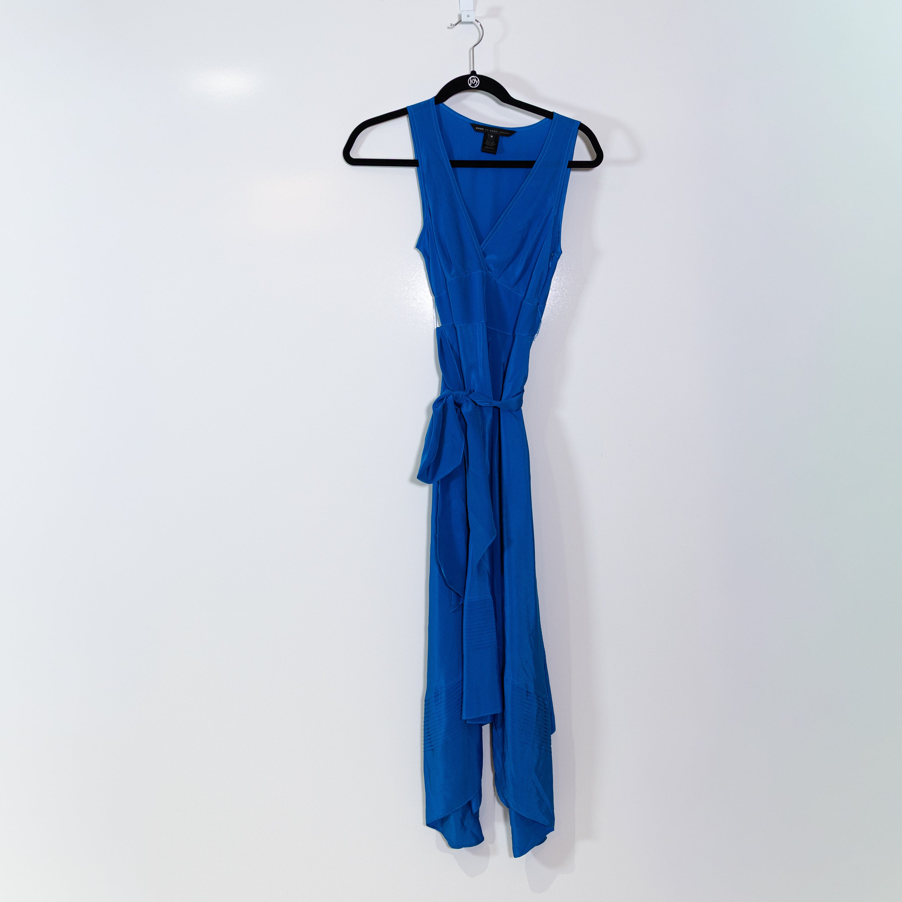 Marc By Marc Jacobs Silk Chiffon V Neck Asymmetrical Hem Tie Waist Midi Dress 0
