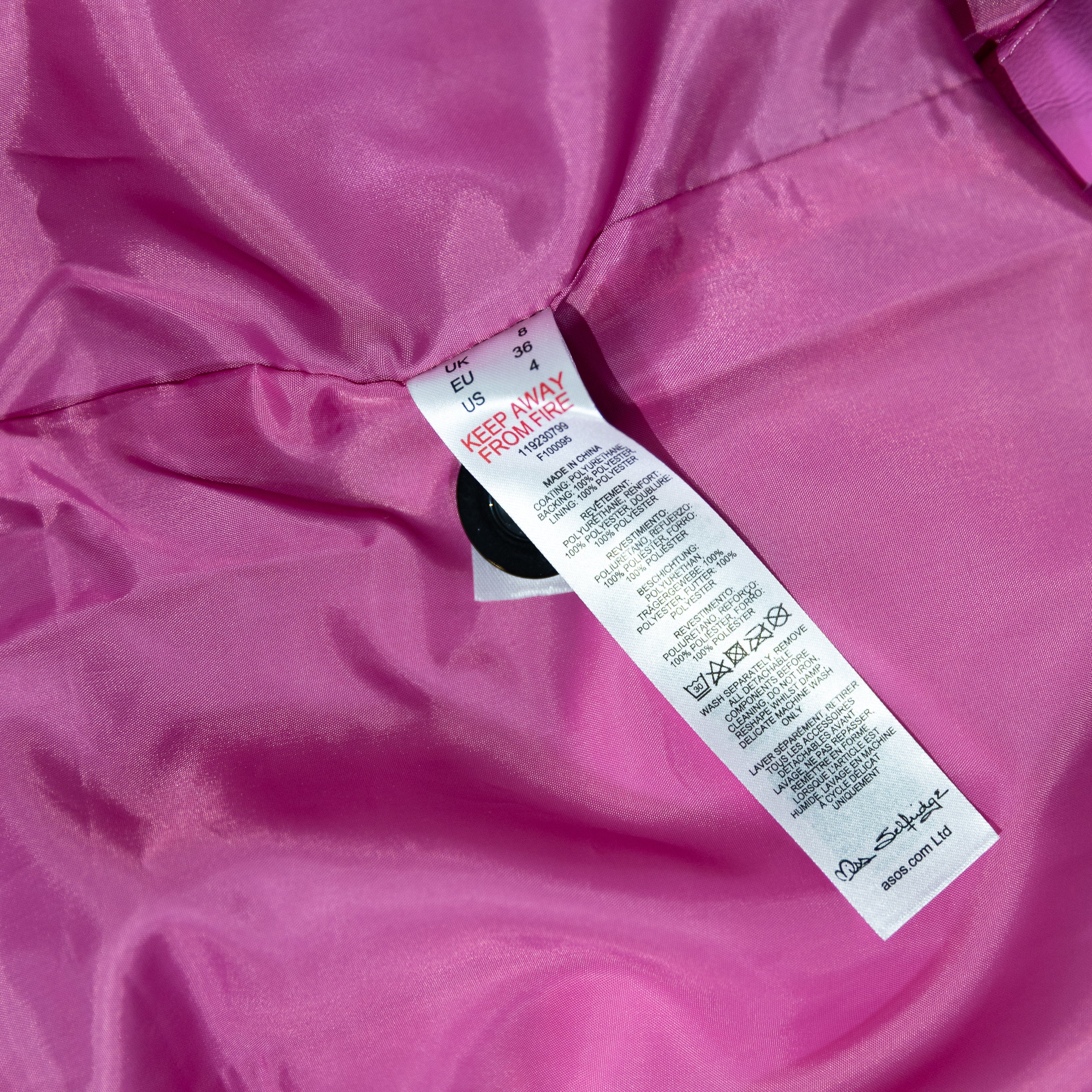 Miss Selfridge Vinyl Faux Leather Double Breasted Belted Trench Coat Bright Pink
