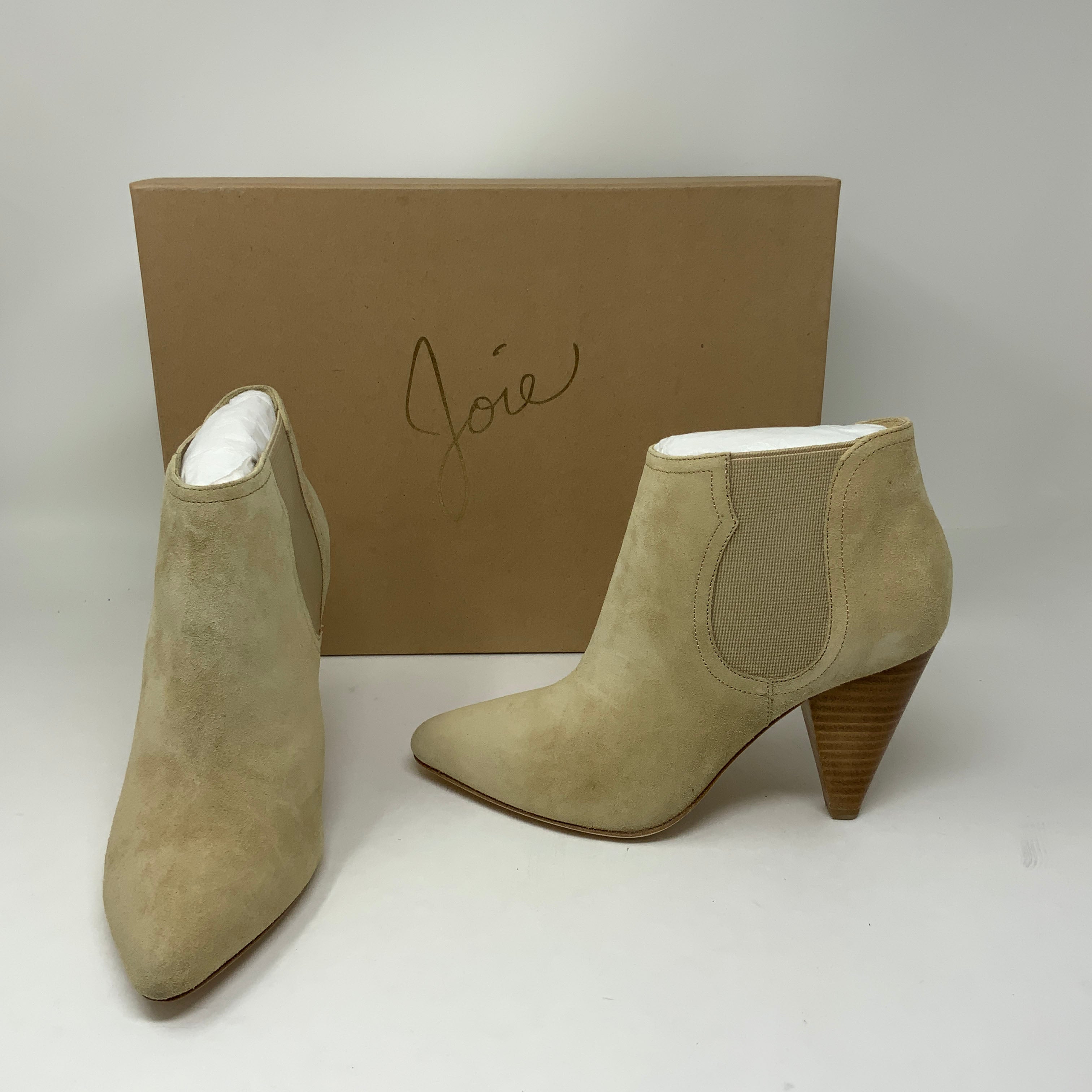 Joie Gabija Genuine Suede Leather Wood Stacked Heel Western Ankle Booties Shoes