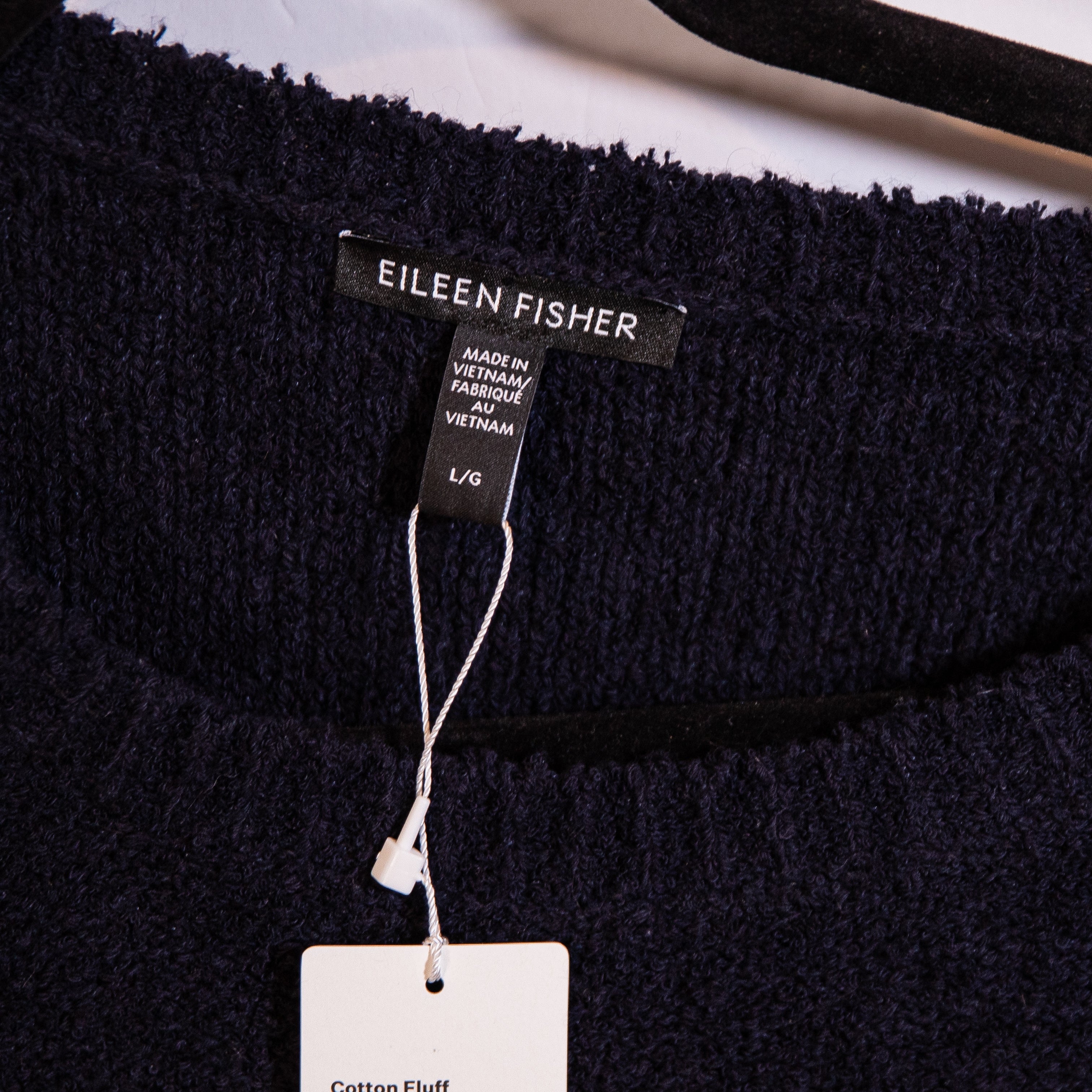 NEW Eileen Fisher Cotton Fluff Crew Neck Pullover Knit Stretch Sweater Top Black