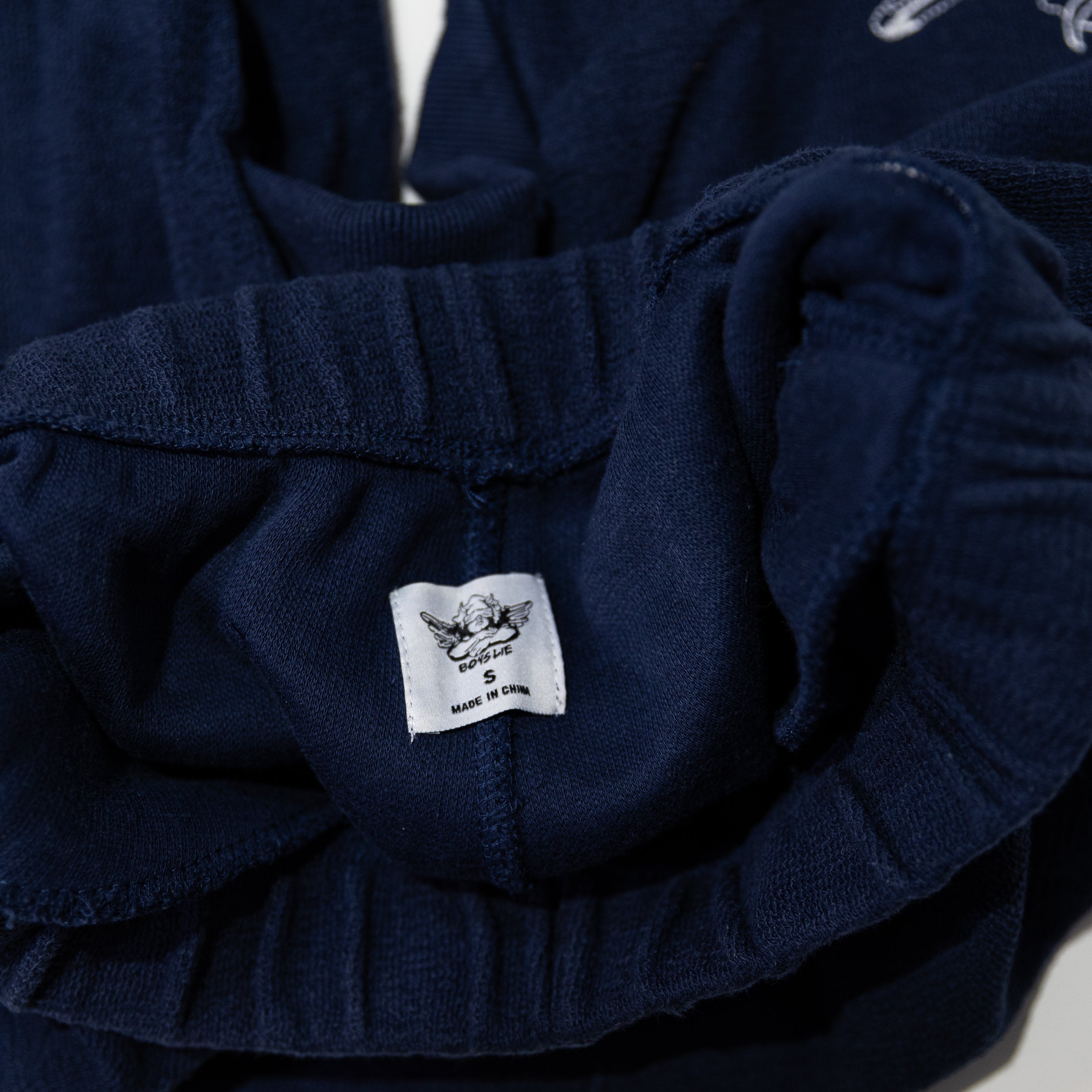 Boys Lie Room To Grow Cotton Mid Rise Cotton Angel Embroidered Sweat Pants Navy