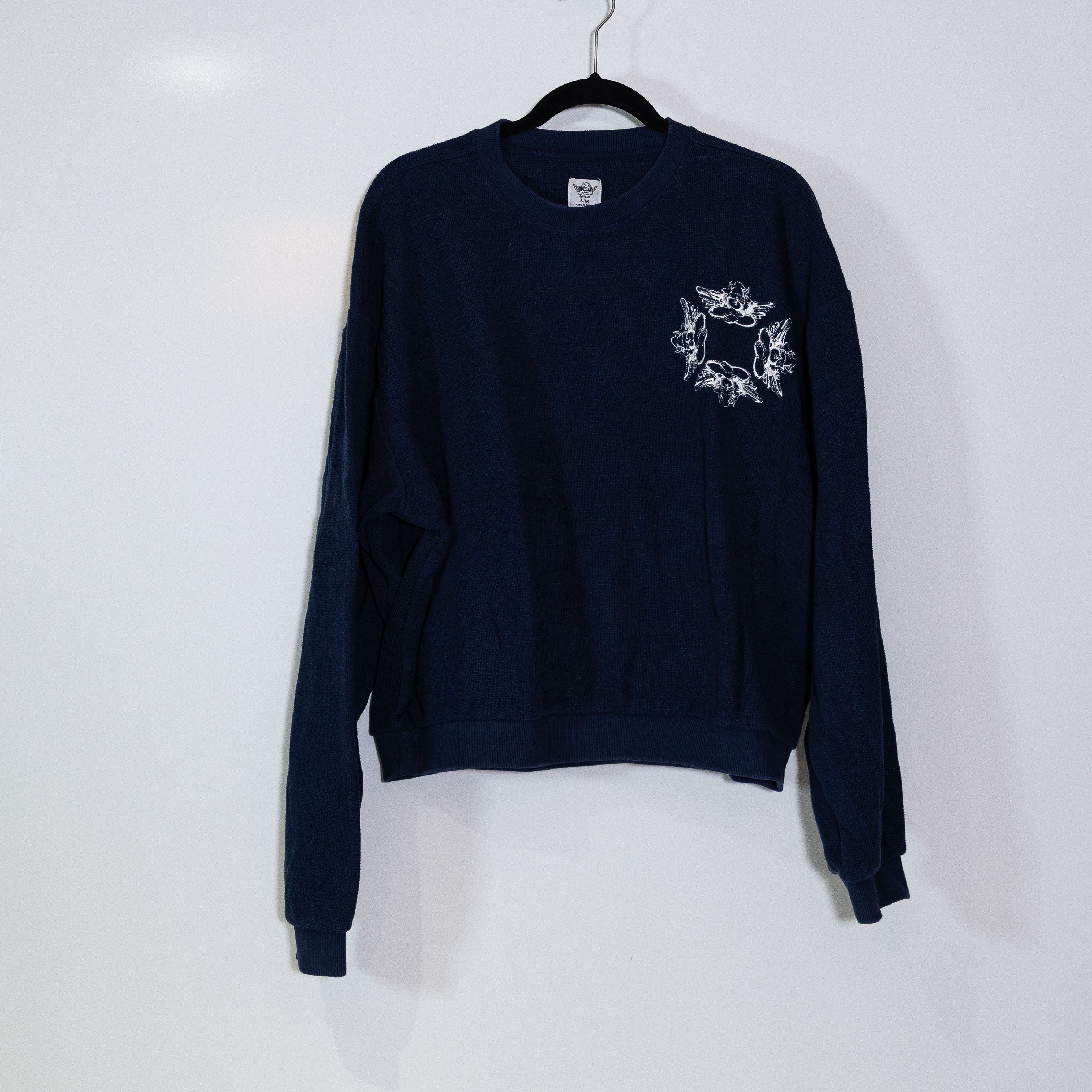 Boys Lie Room To Grow Cotton Crew Neck Graphic Print Embroidered Sweatshirt Navy