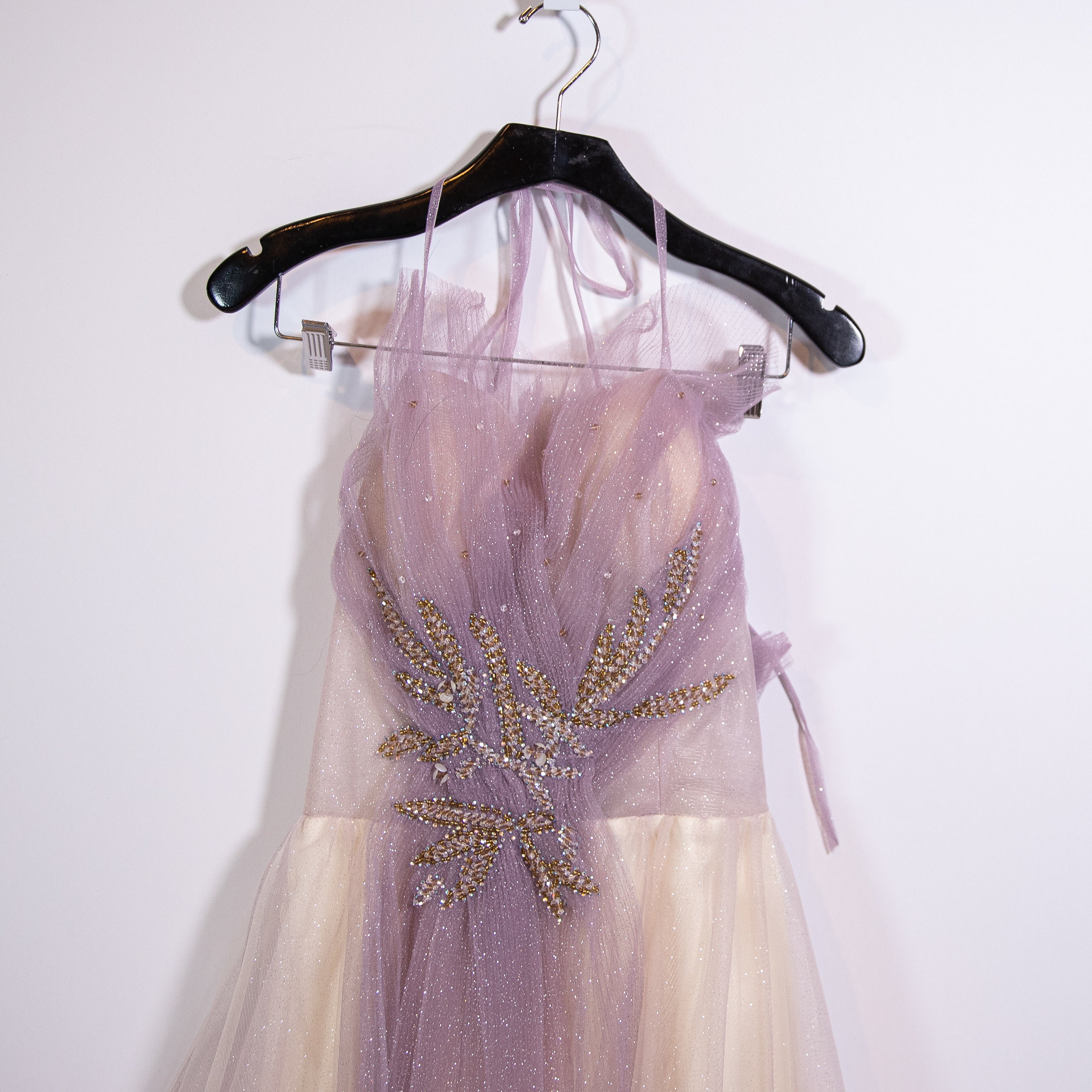 NEW Fur:Ther Tulle Mesh Sparkle Crystal Beaded Embellished Cocktail Dress Purple