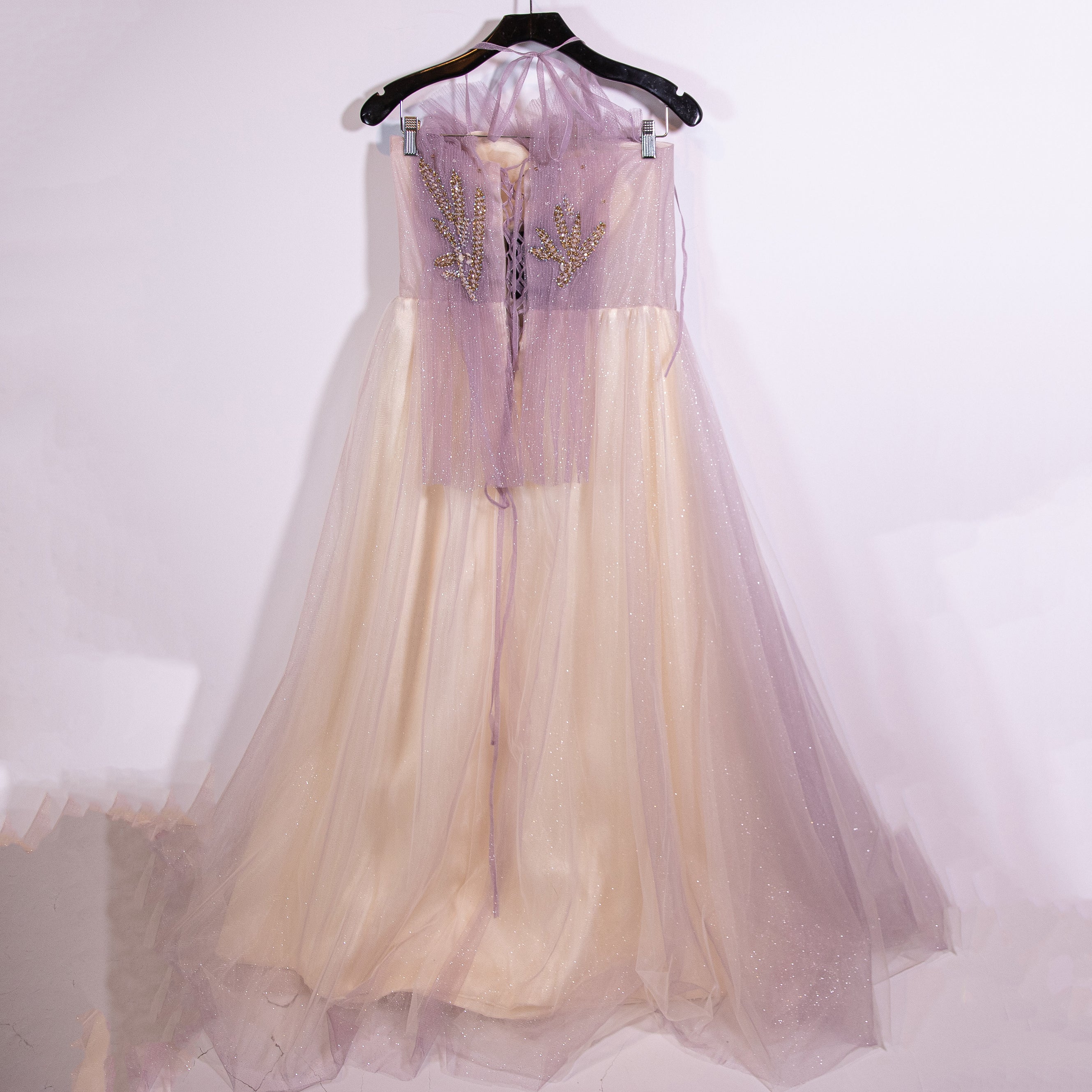 NEW Fur:Ther Tulle Mesh Sparkle Crystal Beaded Embellished Cocktail Dress Purple