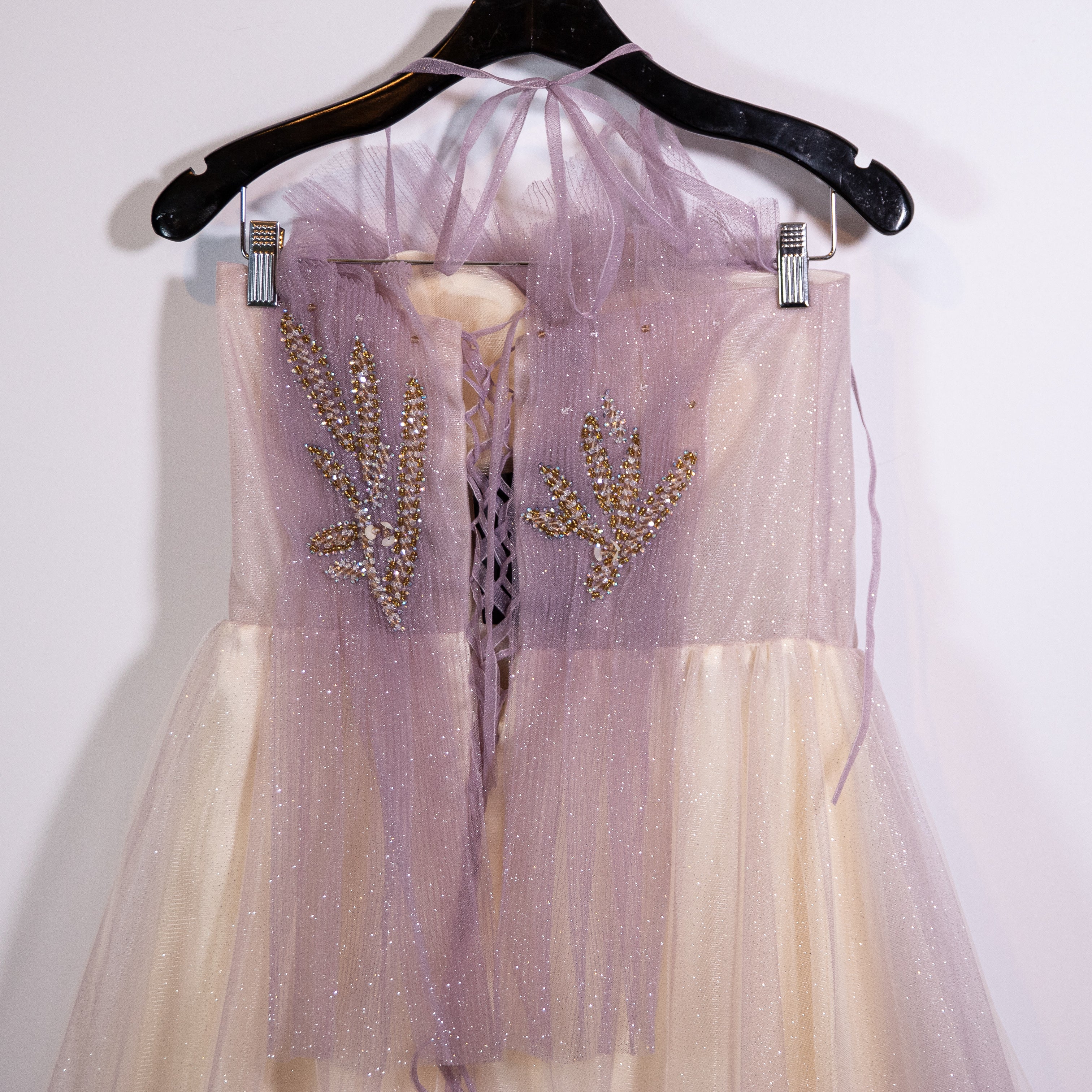 NEW Fur:Ther Tulle Mesh Sparkle Crystal Beaded Embellished Cocktail Dress Purple