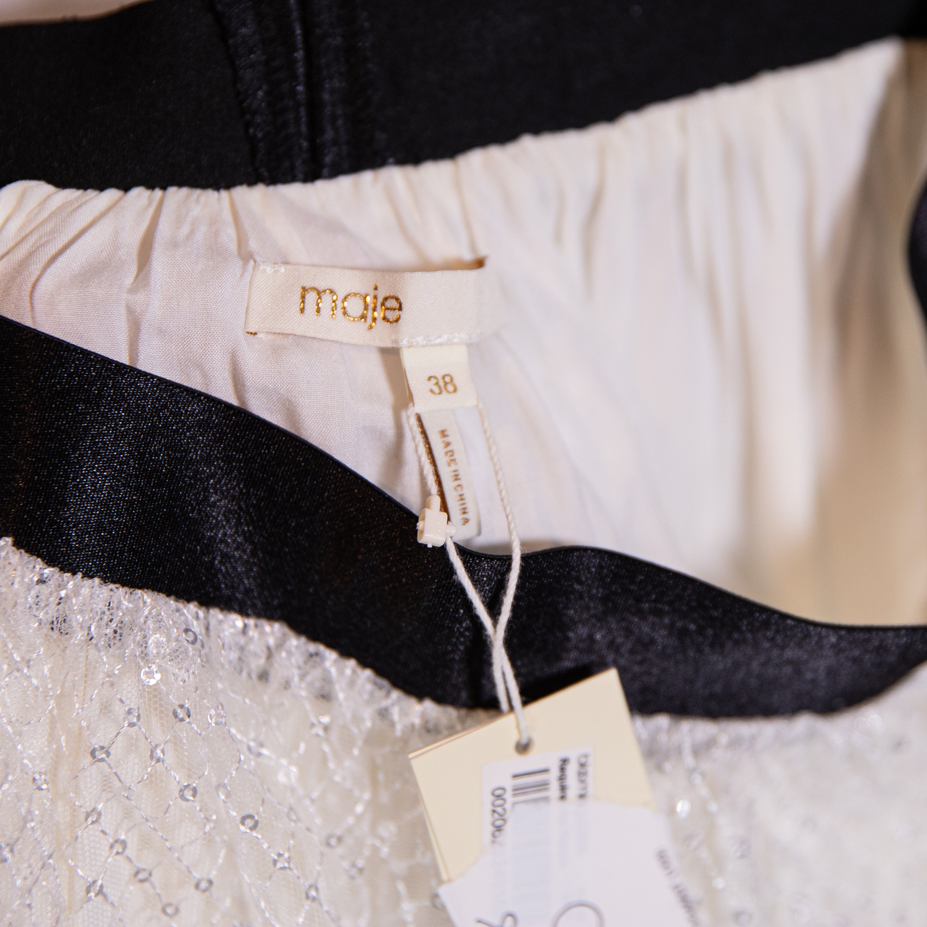 NEW Maje Jiris Sequin Embellished Tulle Mesh Pull On Midi Skirt In White Black