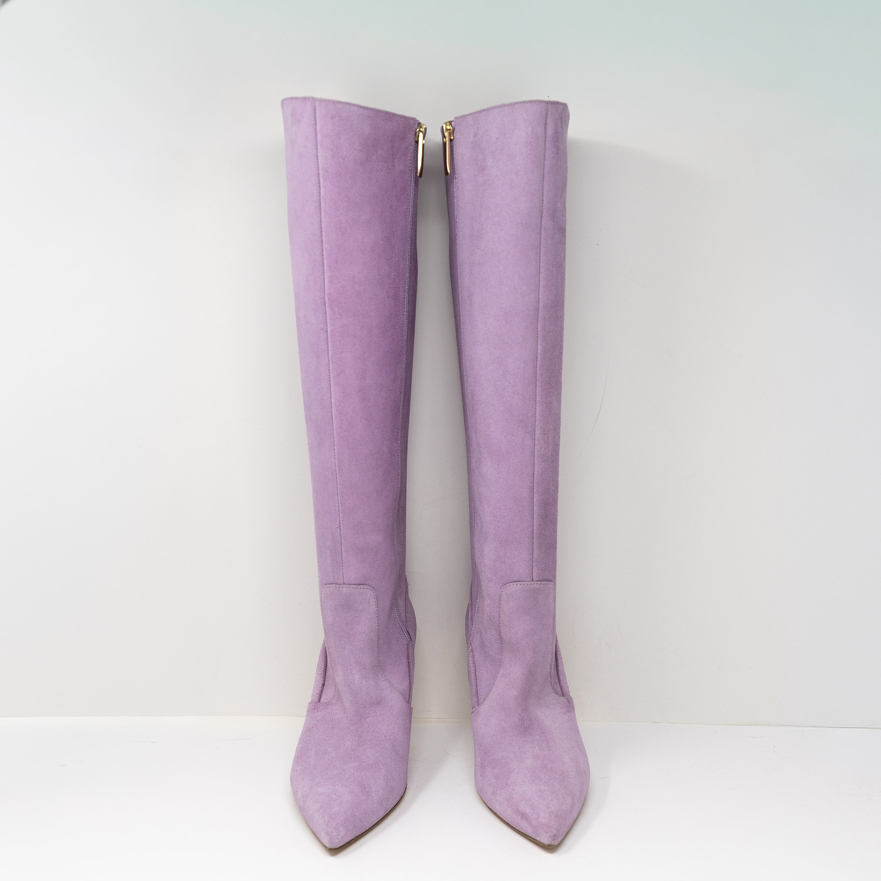 NEW L'agence Lena Genuine Suede Pointed Toe High Heel Boots Shoes Lavender 11