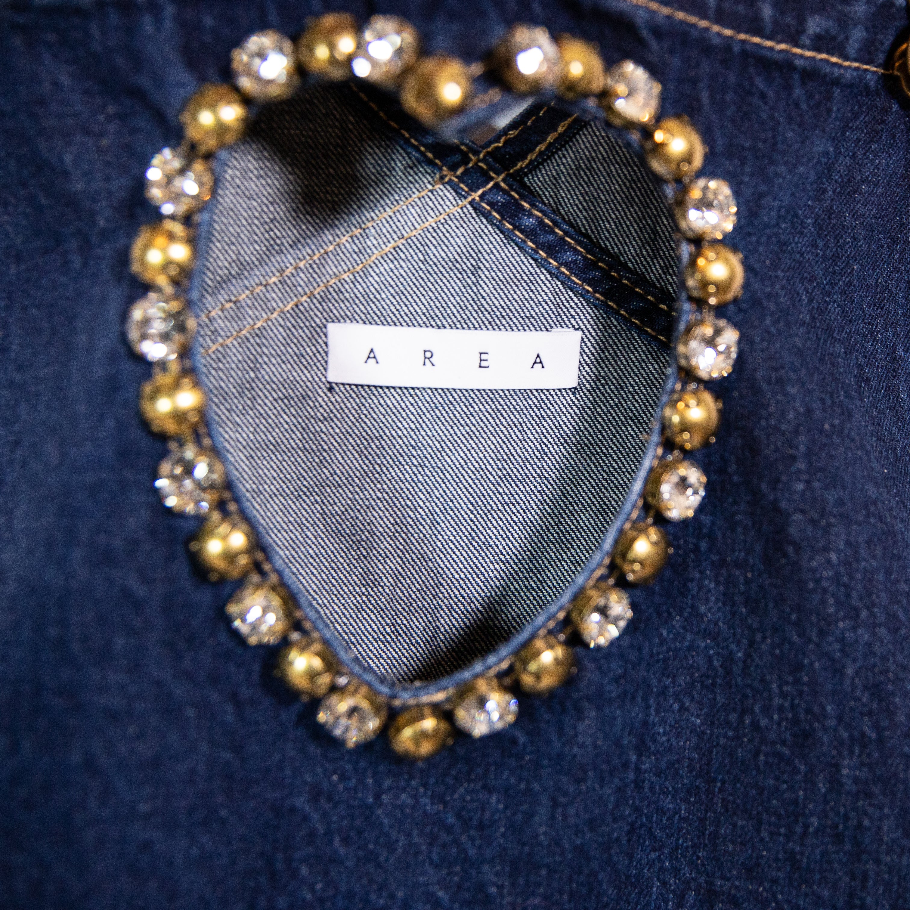 NEW Area Heart Cut Out Crystal Jewel Embellished Denim Jeans Overall Romper 6