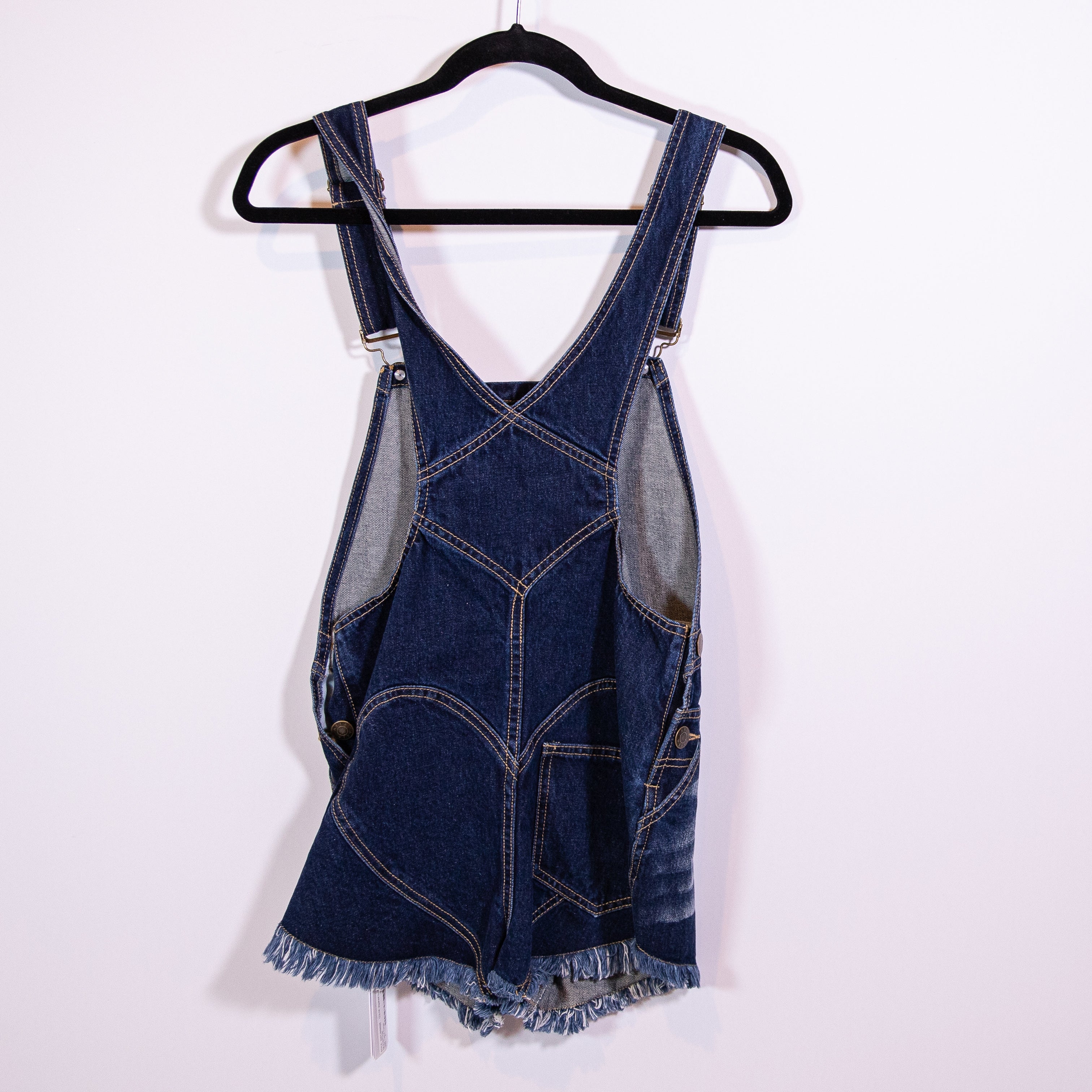 NEW Area Heart Cut Out Crystal Jewel Embellished Denim Jeans Overall Romper 6