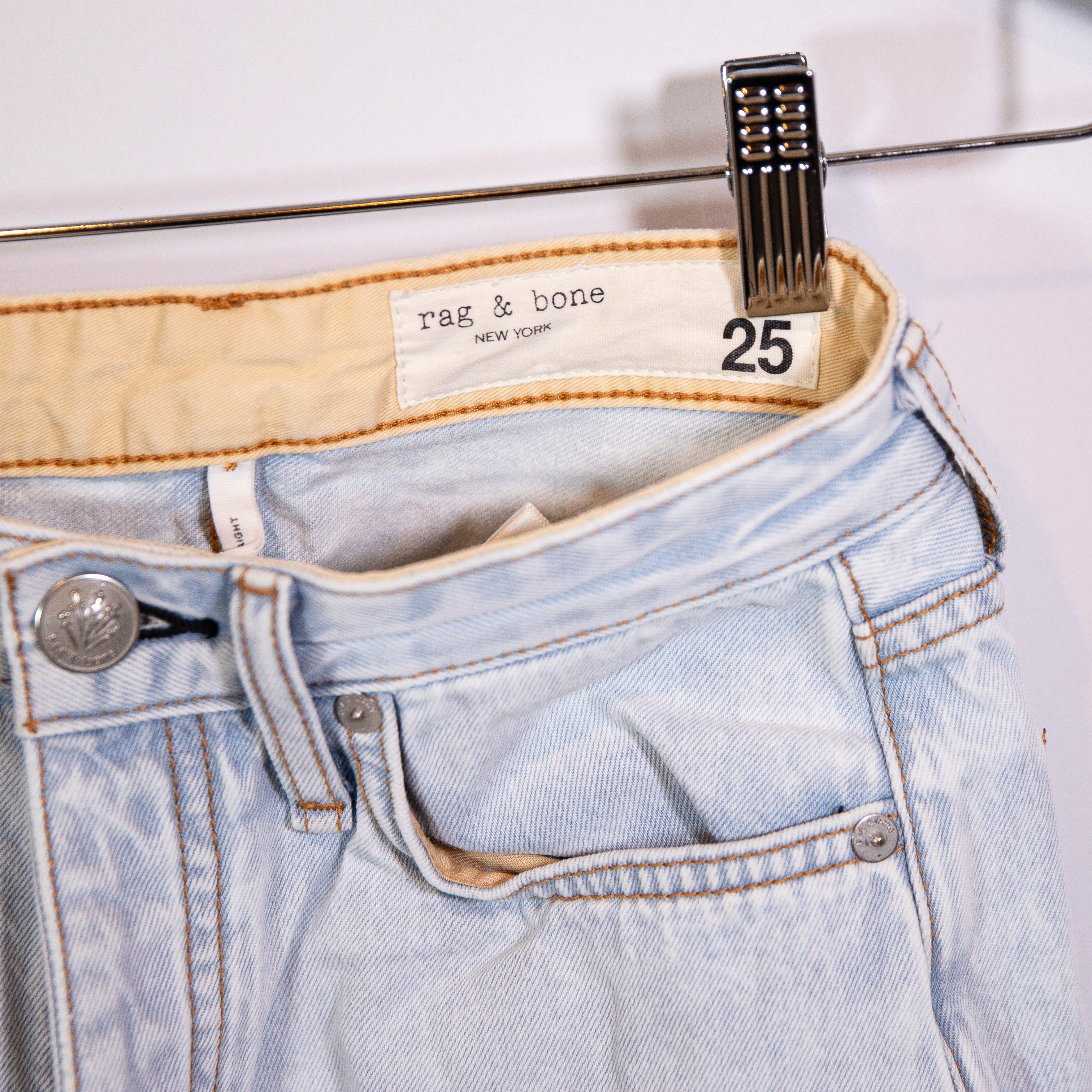 Rag & Bone Women's Alex High Rise Straight Leg Denim Jeans Primrose With Holes