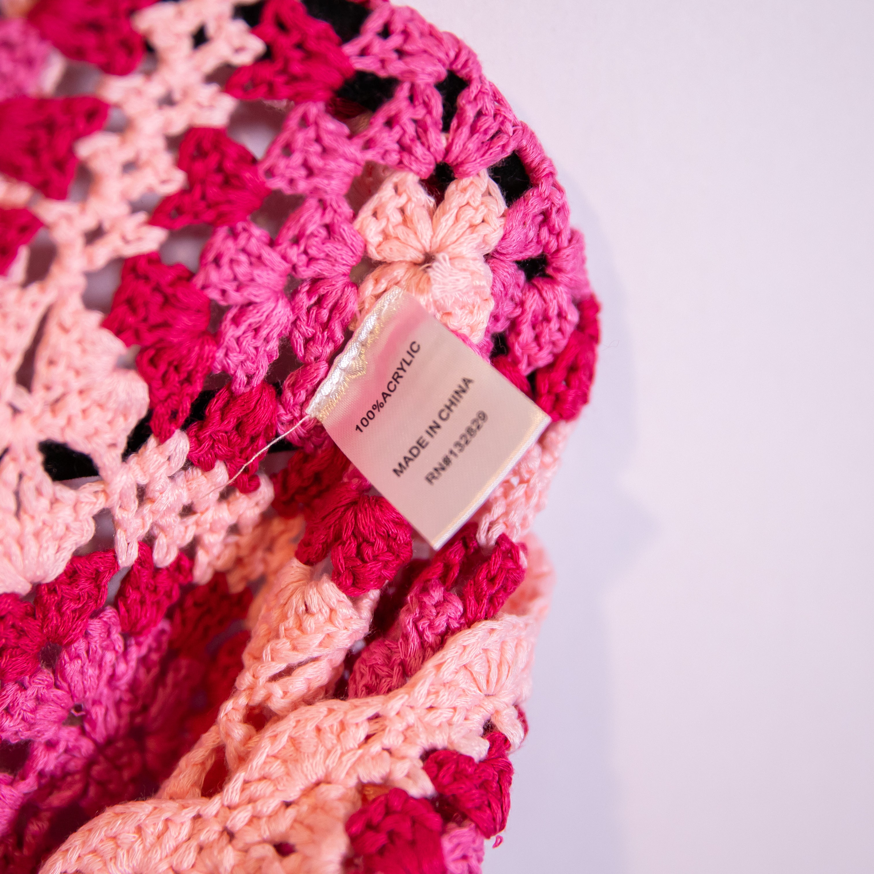 More To Come Rosaria Crochet Knit Stretch Semi Sheer Triangle Top Mini Dress S