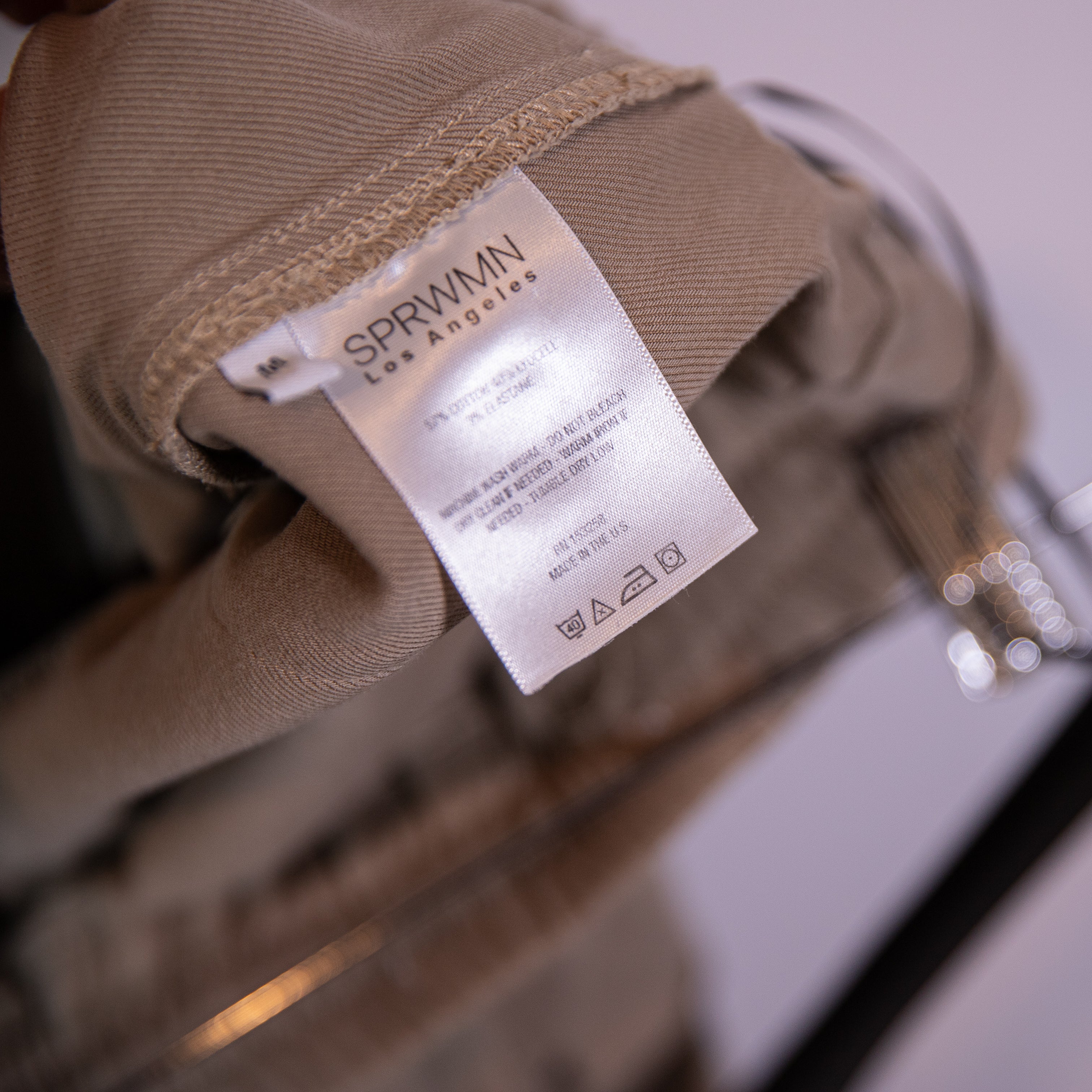 SPRWMN Army Pant Jogger High Rise Ankle Crop Cotton Stretch Cargo Pants Beige M