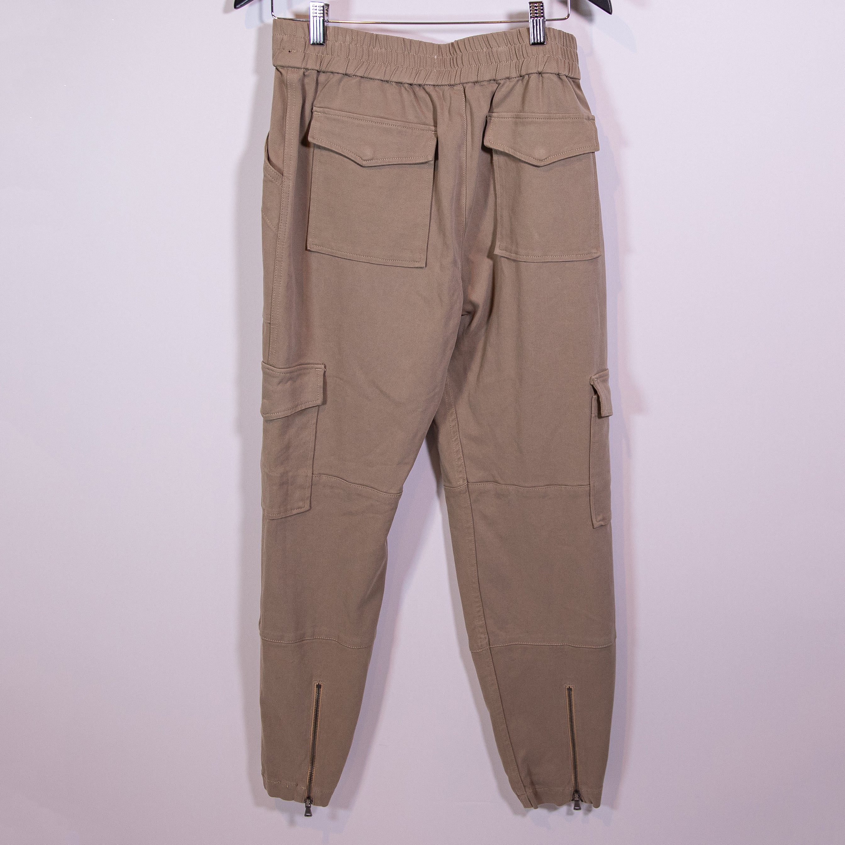 SPRWMN Army Pant Jogger High Rise Ankle Crop Cotton Stretch Cargo Pants Beige M